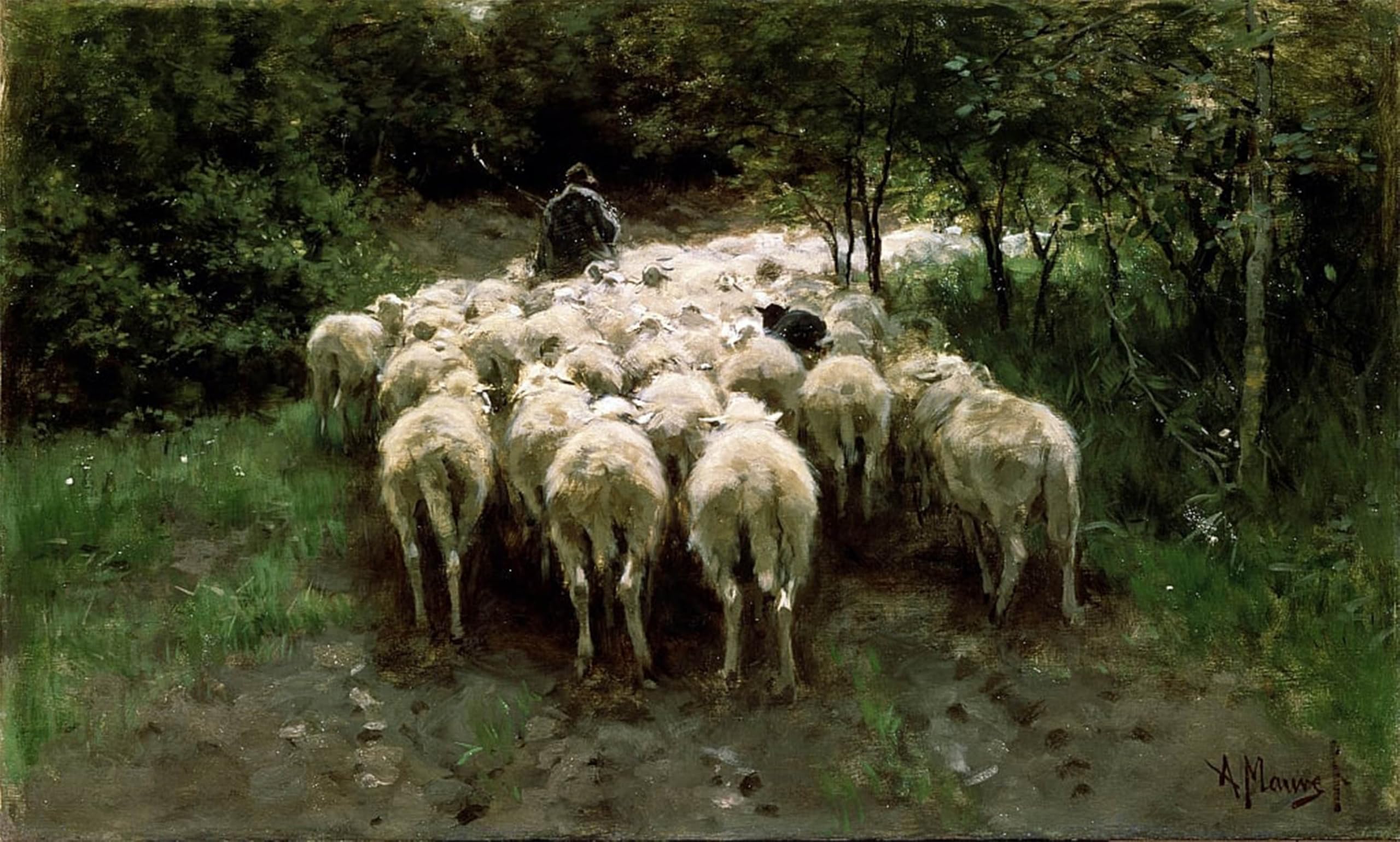 Serendipitp No Frame Aesthetic Poster Photo Wall Print Retro Picture Sheep In The Forest By Anton Mauve Modern Wall Artwork For Home Decor 60X90cm