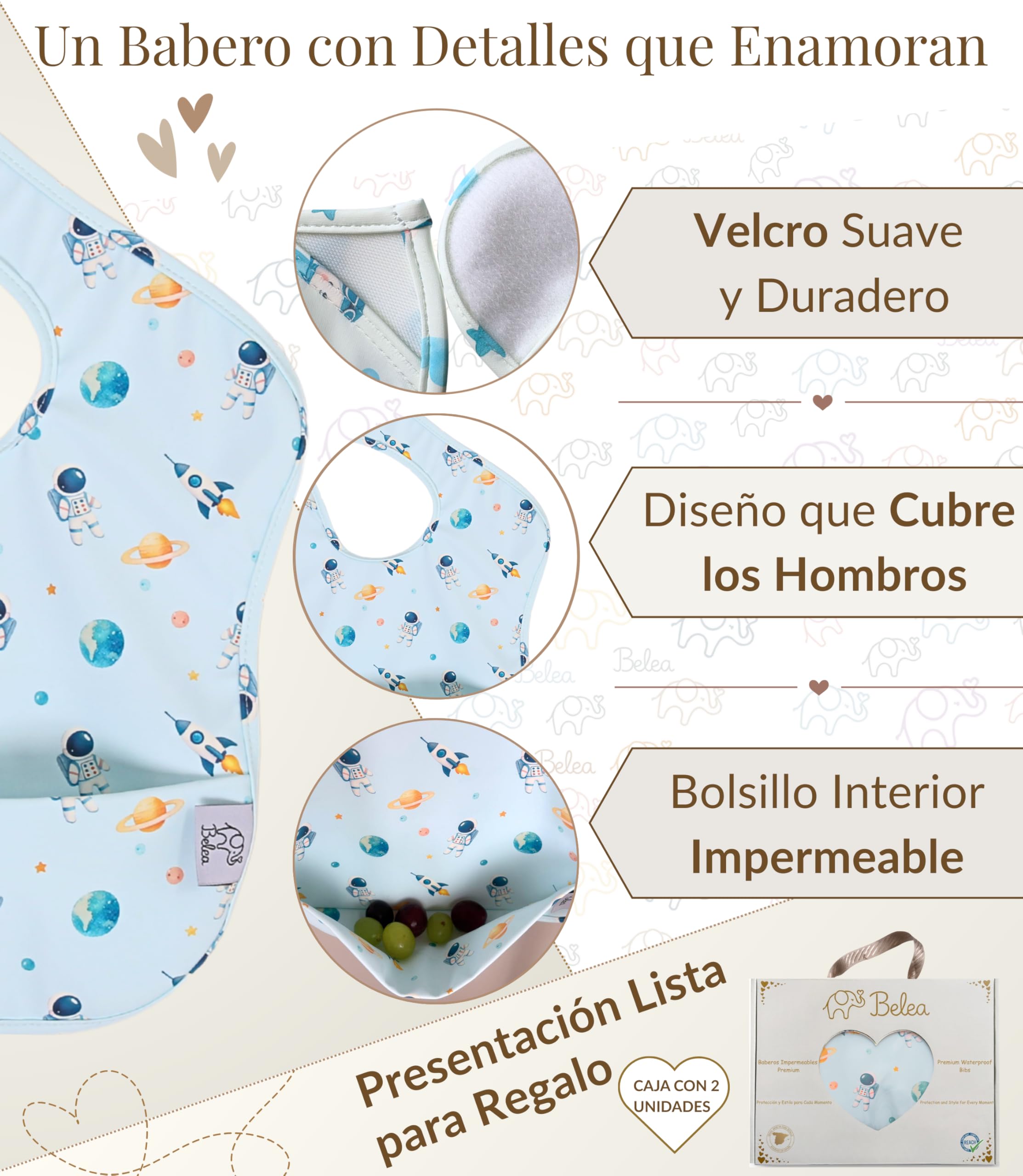 Pack 2 Baberos Bebe Impermeables Sin Mangas BLW 6 Meses a 5 Años Bolsillo Recogemigas Babete Impermeável Babero Infantil Sin BPA Regalo Baby Shower Cumpleaños Bebé - 5