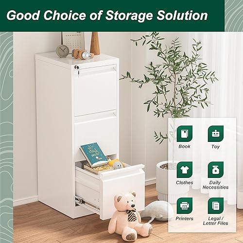 Miniatura 7 de Superday Archivador de 3 cajones, archivador vertical de 18 pulgadas de profundidad con cerradura, archivador de bloqueo para oficina en casa,