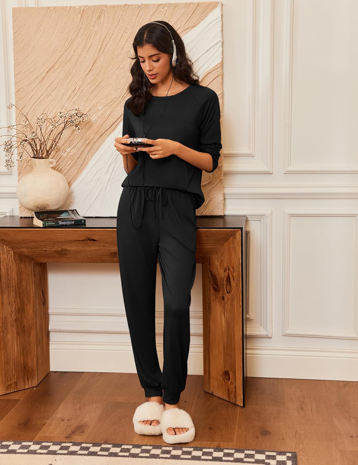 Ekouaer Pajamas Womens Long Sleeve Pj Set 2 Piece Loungewear Soft Comfy Sleepwear with Jogger Pants S-XXL - Image 2