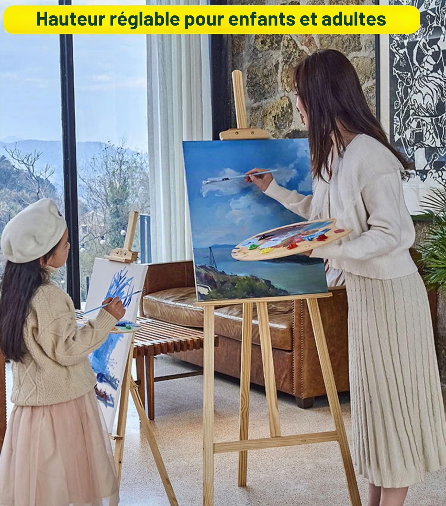 Chevalet d'artiste en bois avec cadre en A, chevalet de studio réglable de 1,5 m, support de peinture, toile portable pour croquis, mariage, exposition, facile