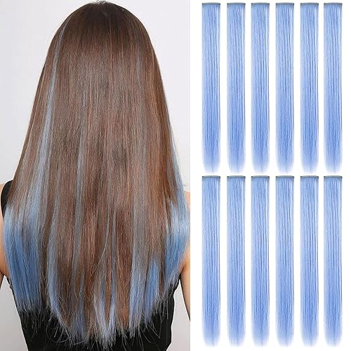 12 extensiones de cabello de colores, extensiones de cabello arcoíris con clip de 20 pulgadas, resistentes al calor, lacio, para mujeres, regalo de