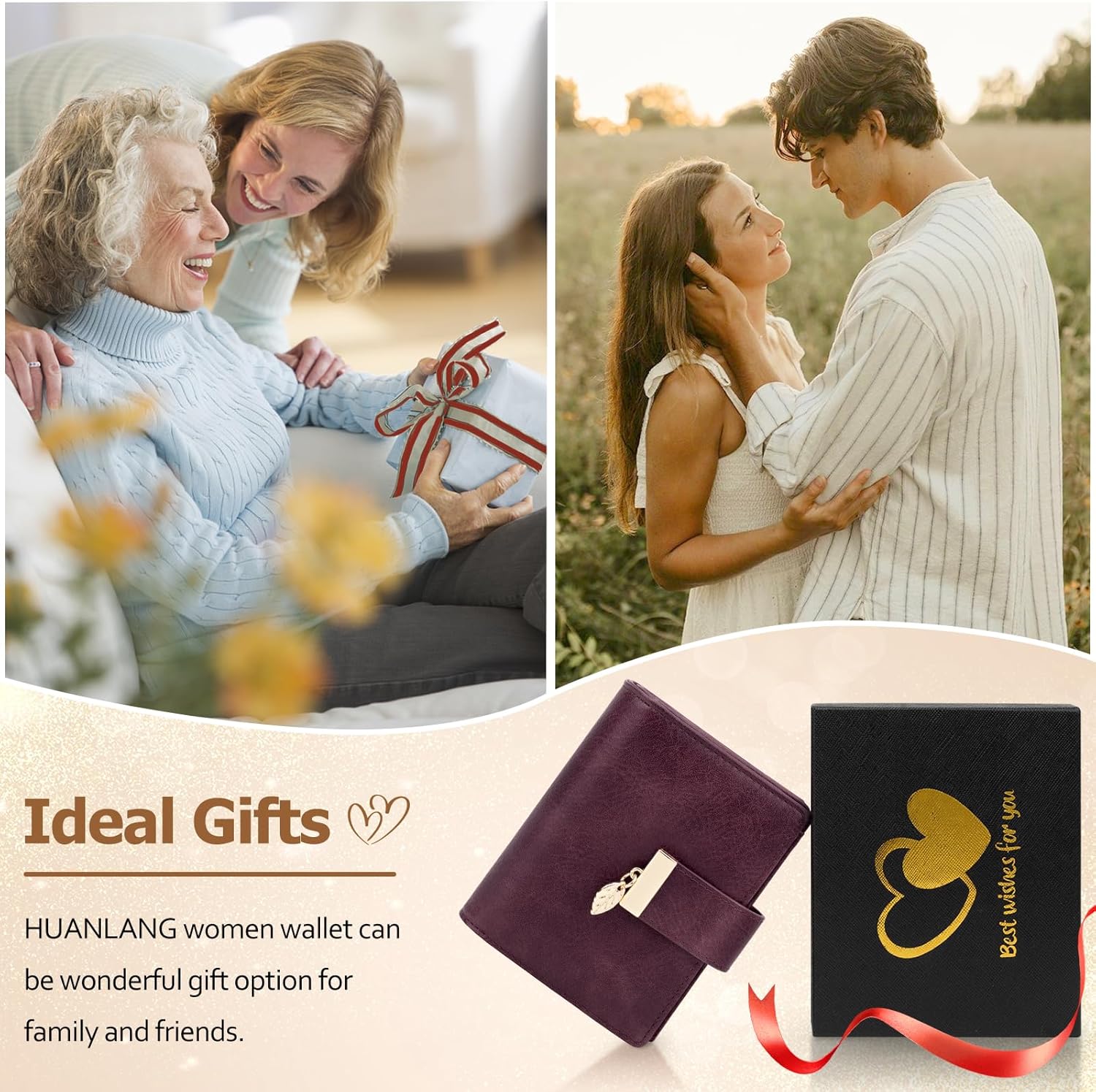 HUANLANG Small Wallets for Women Rfid Blocking Leather Bifold Credit Card Holder Ladies Wallet Zipper Pocket with ID Window - Image 6