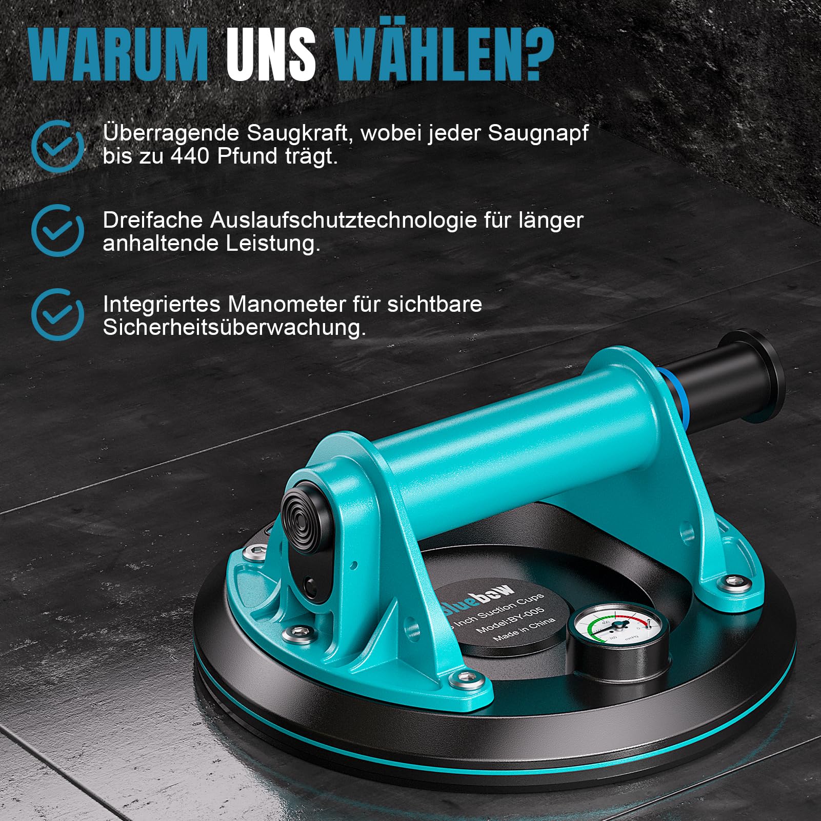 Saugheber Fliesen - 2er-Set Saugnapf mit Manometer, Vakuum Saugheber Max 200KG, Laminat Glasheber mit Tragbarer Werkzeugkasten, Saugheber für Fliesen,Glas, Marmor, Set of 2 Saugheber