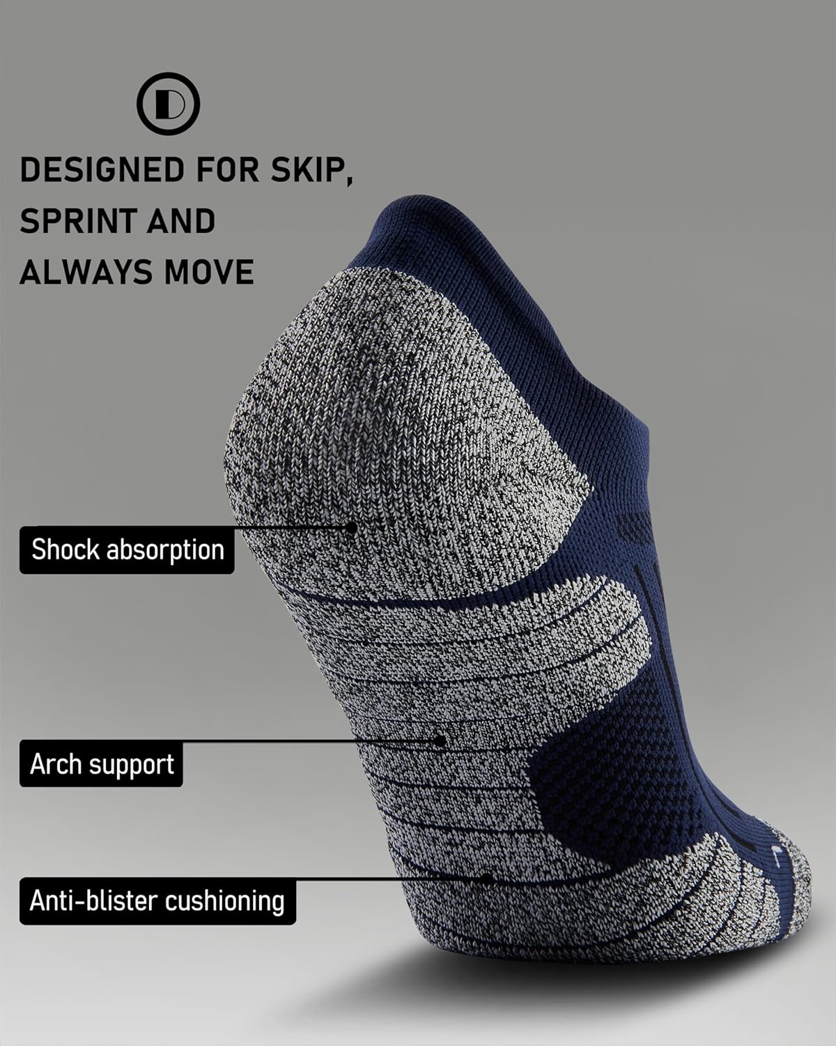 Men's No Show Compression Athletic Socks, Cushioned for Running Hiking - Image 3