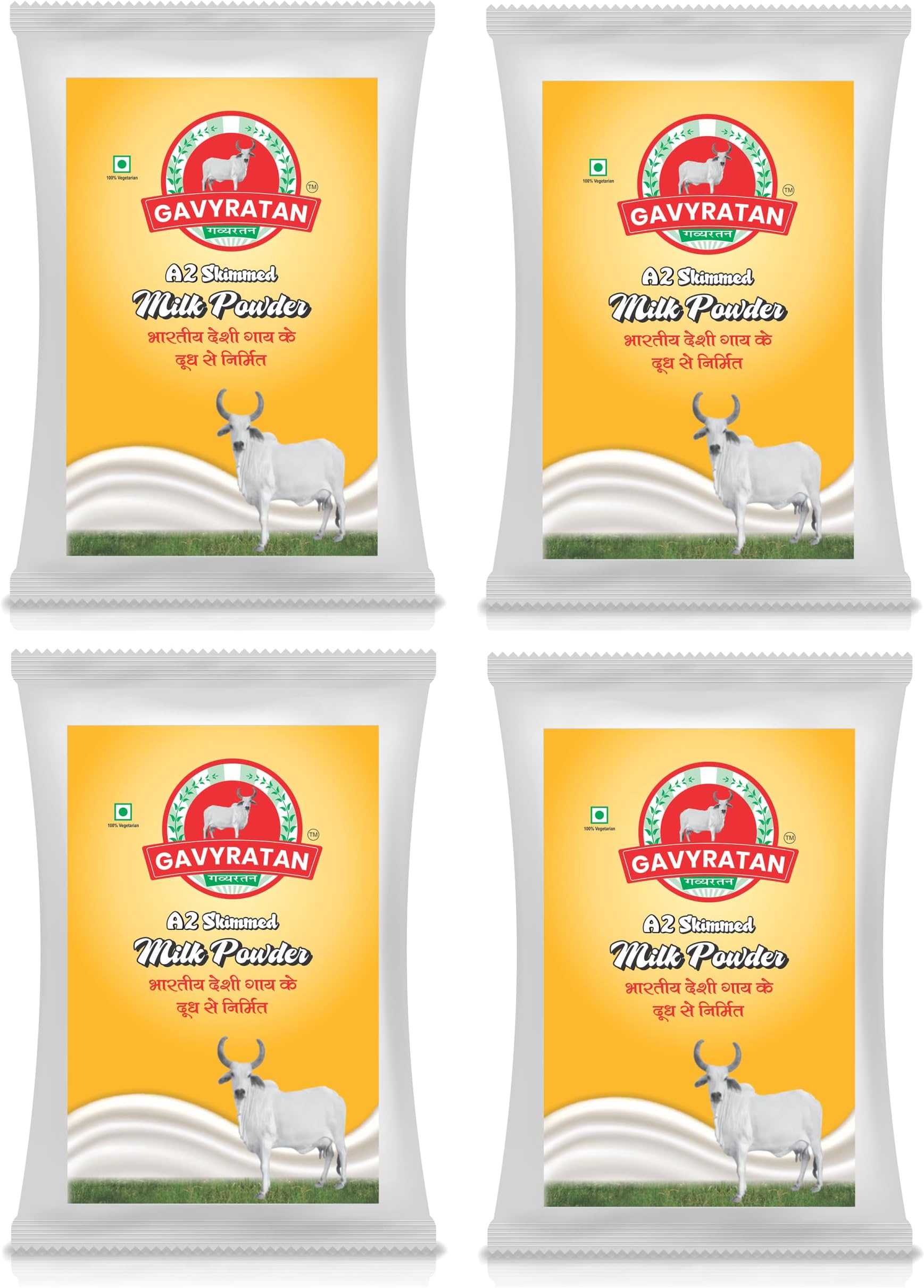 GAVYRATAN A2 Cow Skimmed Milk Powder 1kg | All Natural | 100% Pure | Boosts Liver Health Pack of 4