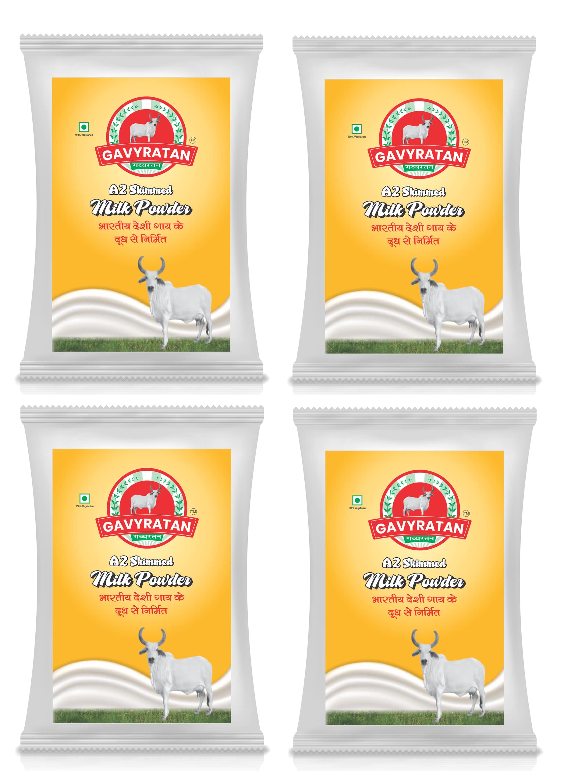 GAVYRATAN A2 Cow Skimmed Milk Powder 1kg | All Natural | 100% Pure | Boosts Liver Health Pack of 4