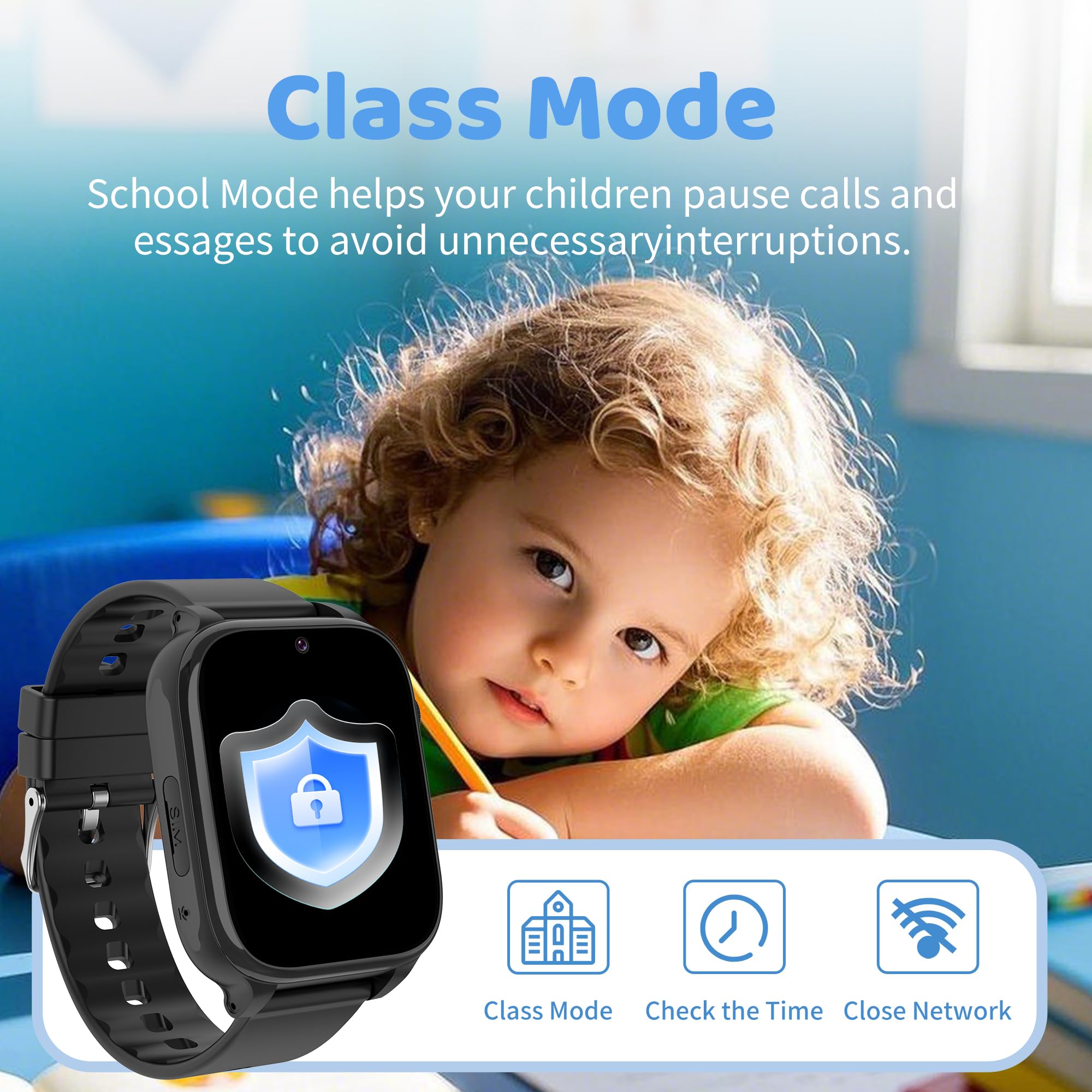 4G Smartwatch Bambini, orologio smartwatch bambini con Videochiamate, Chiamate, SOS, GPS localizzazione, modalità scuola, SMS, IP68 Impermeabile, 7 Giochi, Allarme ottimo regalo per bambina 5-14 anni