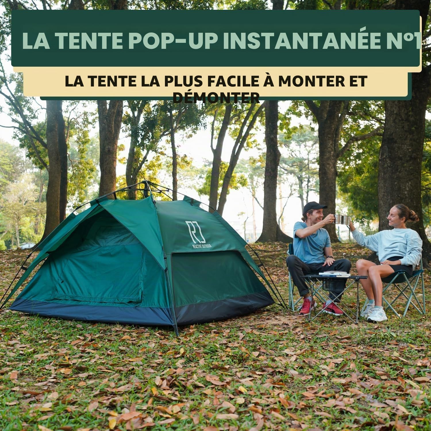 Reactive Outdoor Tente Pop-Up Instantanée 3 Secondes - Installation Facile et Rapide - Camping Étanche Double Couche pour 1 Personne