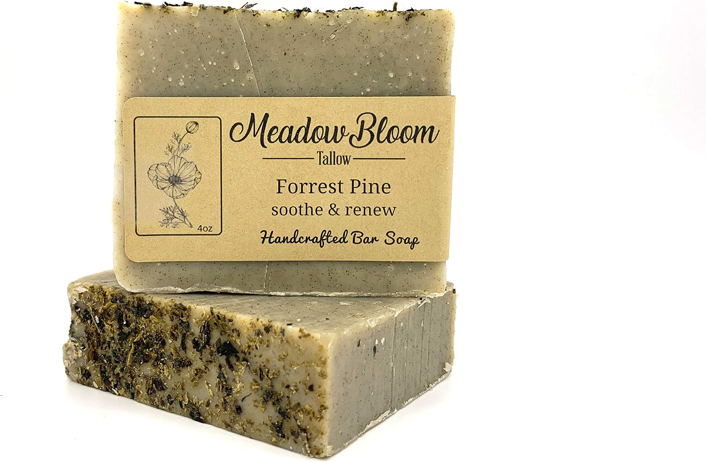 Meadow Bloom Tallow Bar Soap - Forest Pine 2 Pack - Made with All Natural 100% Grass Fed Tallow Handmade Soap Bar - Great for Face or Body Soap