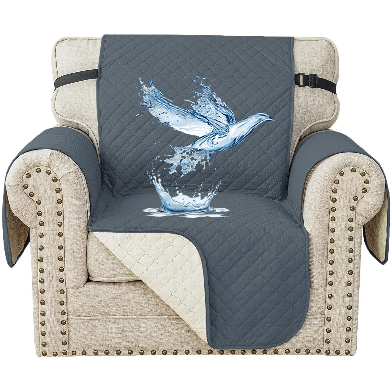 YSTELLAA Funda Cubre Sofa 1 Plaza, Funda Sillon Verano, Impermeable Fundas Sofa, Protector Sofa Antiarañazos Gatos Perros Mascotas, Fundas para Sofa Antideslizante Antimanchas, Azul Grisáceo