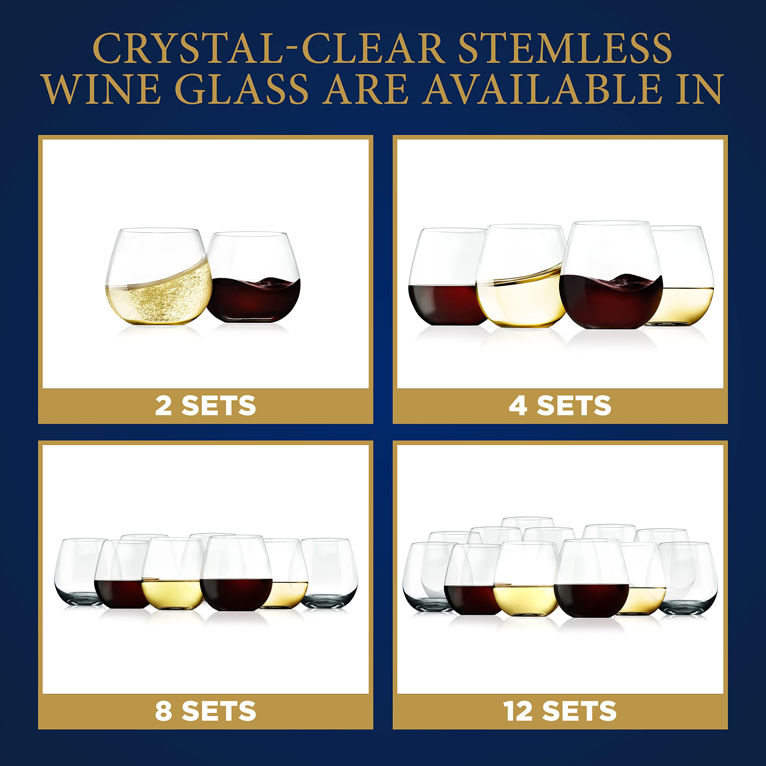 NutriChef Copas de vino sin tallo de 15 onzas, juego de 4 vasos de cristal transparente ultrafinos y elegantes, sin plomo, soplado a mano, sin costuras, apto para lavavajillas, para cualquier ocasión
