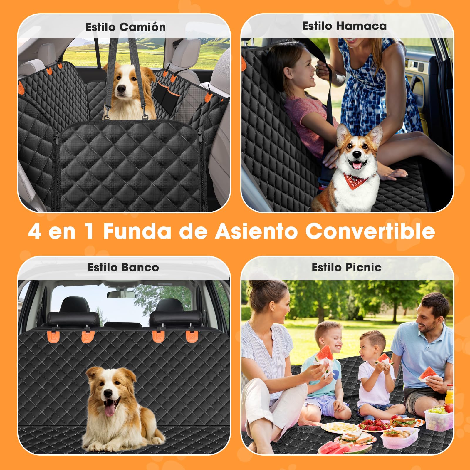 JOEJOY Funda Perros Coche, Funda de Asiento para Perros Impermeable y Resistente, Protector Coche con Ventana de Malla Visible y Cremallera, Universal para SUV, Camión