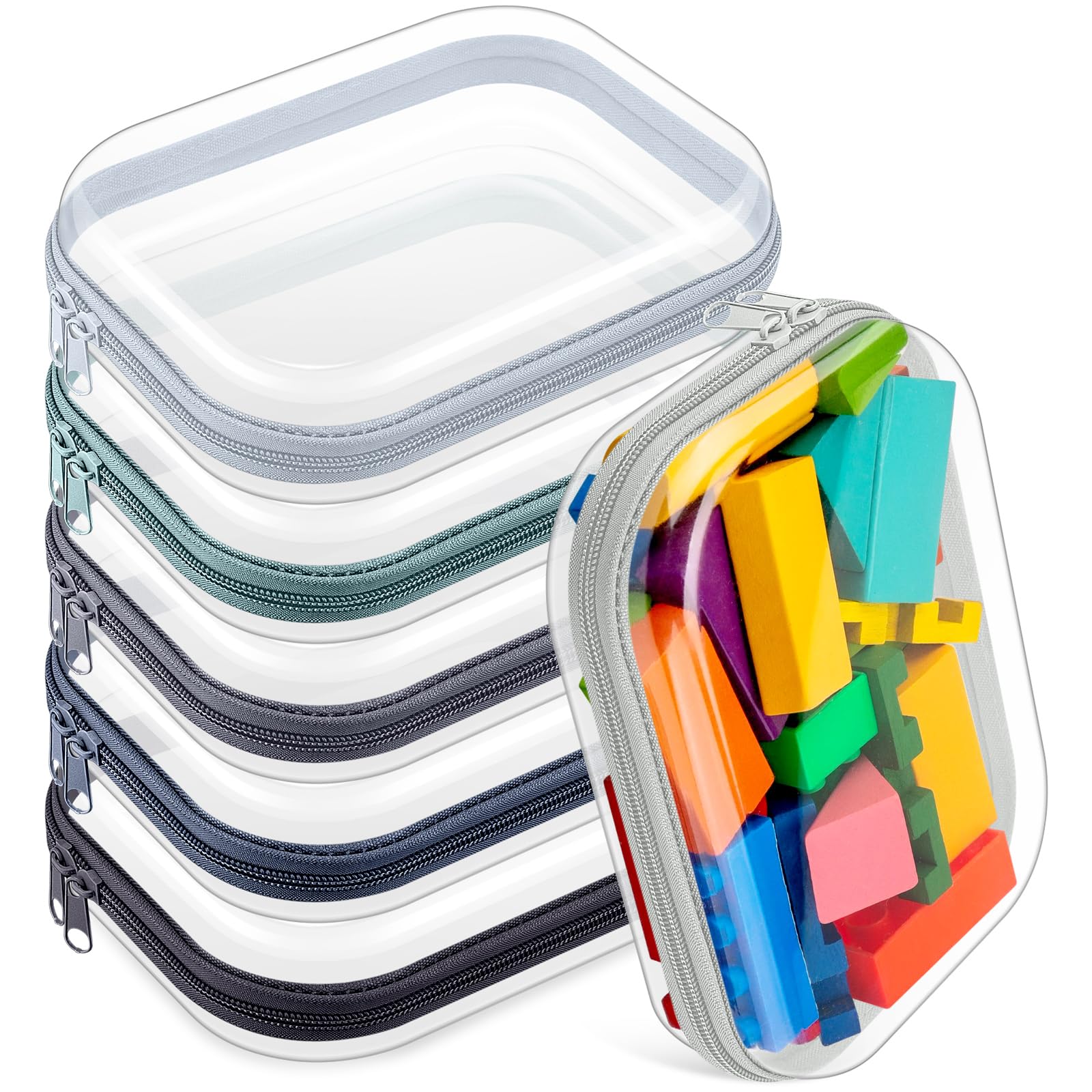 Photo 1 of Sanwuta 6 Pcs Clear Hard Zipper Case Plastic Zipper Pouches Transparent Makeup Bag Pencil Case Pouches Toiletry Diaper Bag for Travel Toy Storage Organizer Bins(Blue-green,7.87 x 5.9 x 2 Inch)