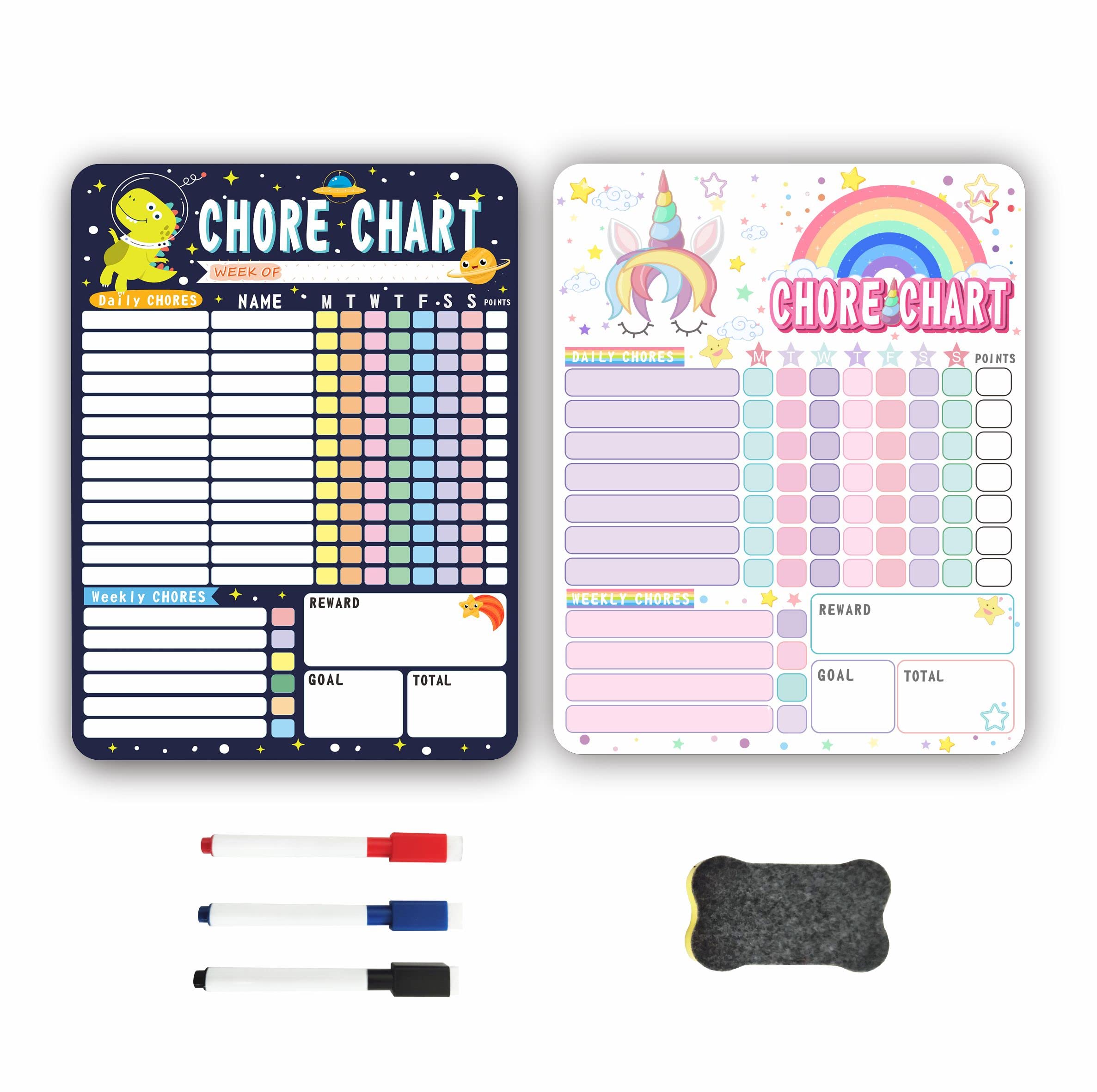 Dinosaur Unicorn Kids Chore Chart Magnetic Reward Chart Good Behavior ...