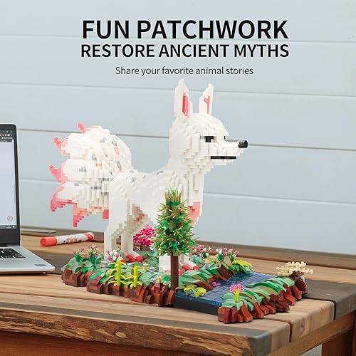 Miniatura 6 de Kurimiaro Juego de micro bloques de construcción de animales  Zorro de nueve colas, 4160 piezas de mini ladrillos modelo de arquitectura juguetes