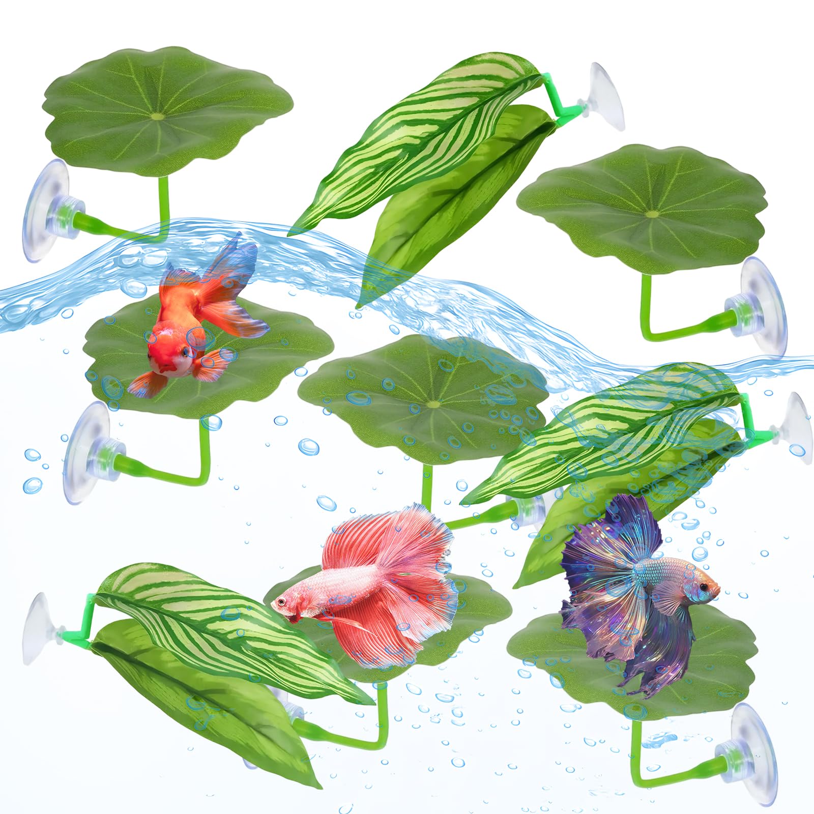 FUSDNW 9 Pcs Betta Hammock,Green Betta Fish Hammock with Suction Cup,Fish Tank Accessories Decor for Sleeping Resting Hiding Playing Breeding