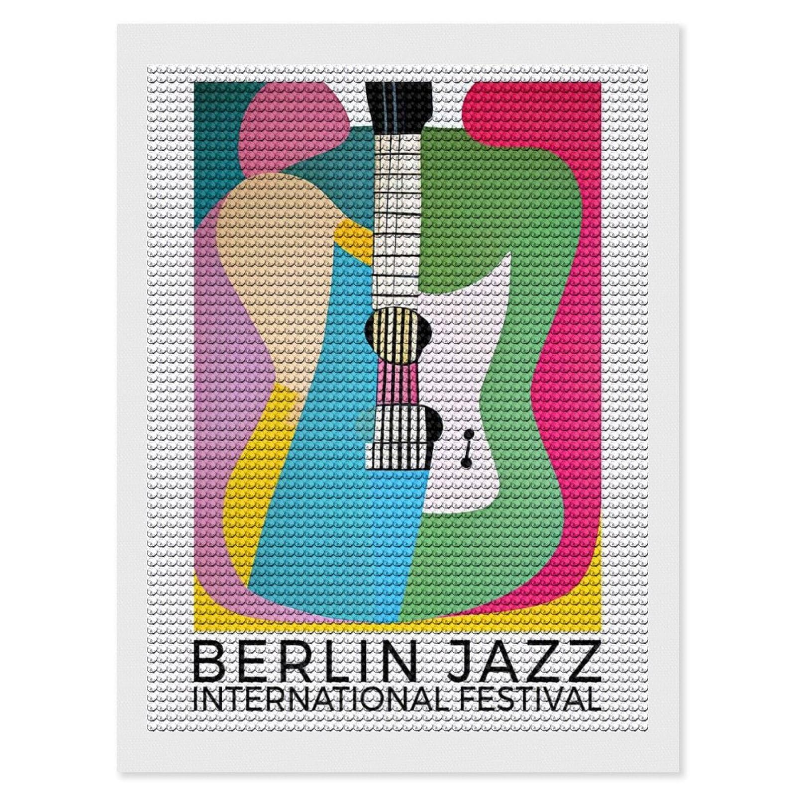Junmoney Berlin Jazz Festival Diamond Painting Canvas Set 12"x16", for Women, Pleasing Wall Art Project, Aesthetic Room Decor, Gift Idea