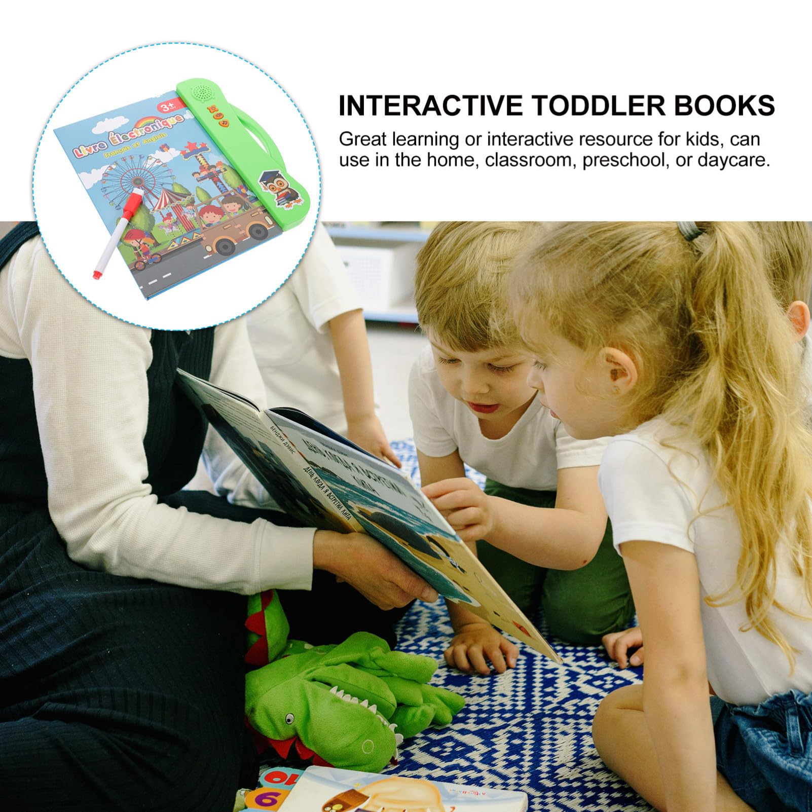 ifundom Libro Interactivo Electrónico Bilingüe Francés E Inglés para Preescolares, Juguete Educativo Sonido, 1 Pieza Color Verde, Aprendizaje de Lectura y Desarrollo de Habilidades 3 a 5