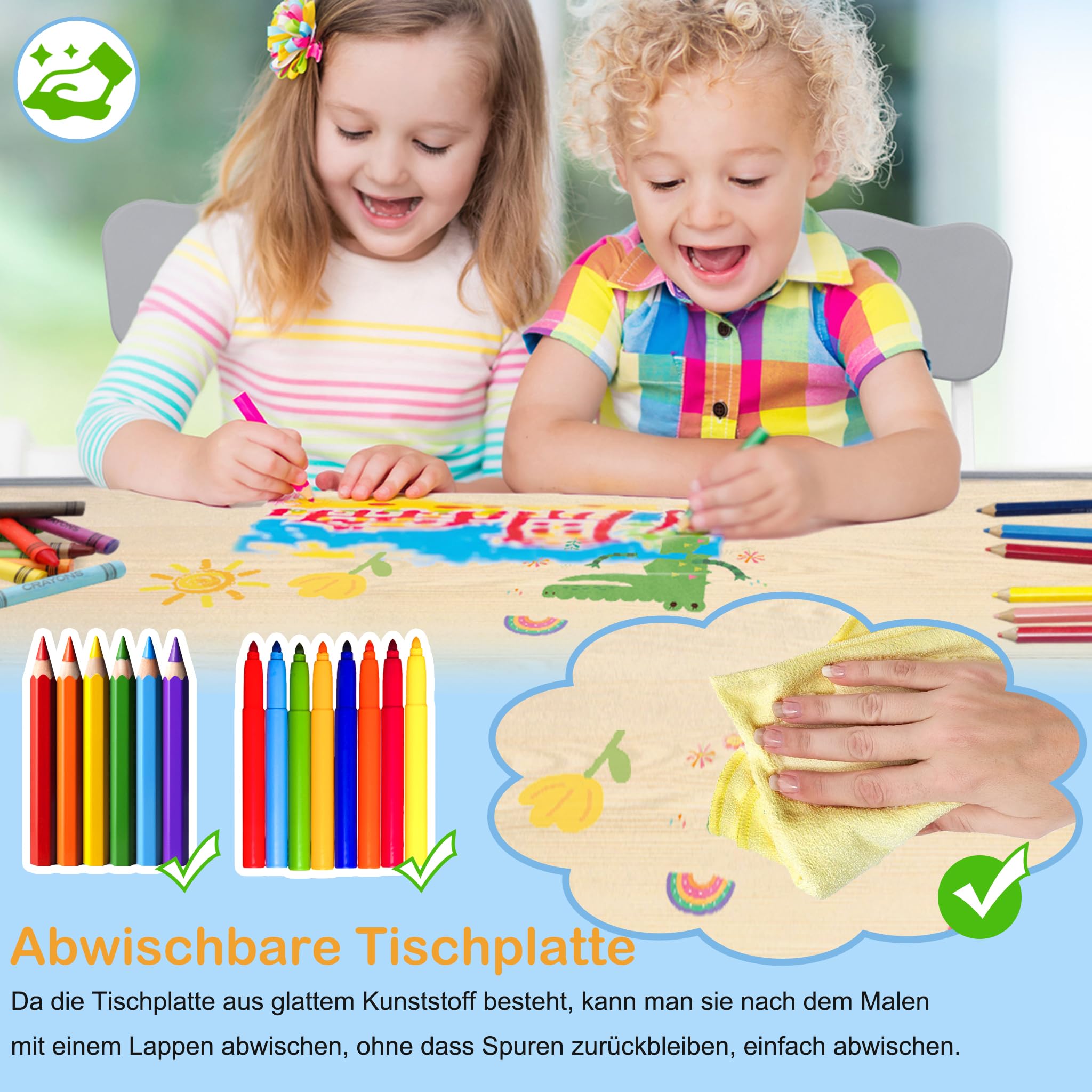 Aufun Tavolo per bambini con set di 4 sedie, dinette regolabile in altezza