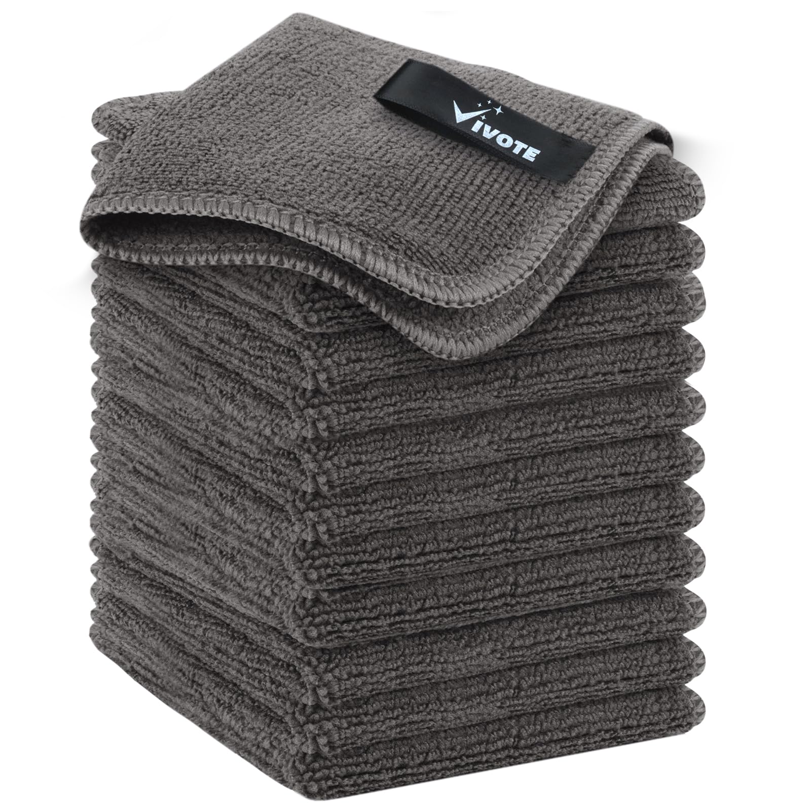 VIVOTE Microfibre Cleaning Cloths, Grey Dish Cloth for Kitchen Super Absorbent Thickened Household Cleaning Cloths
