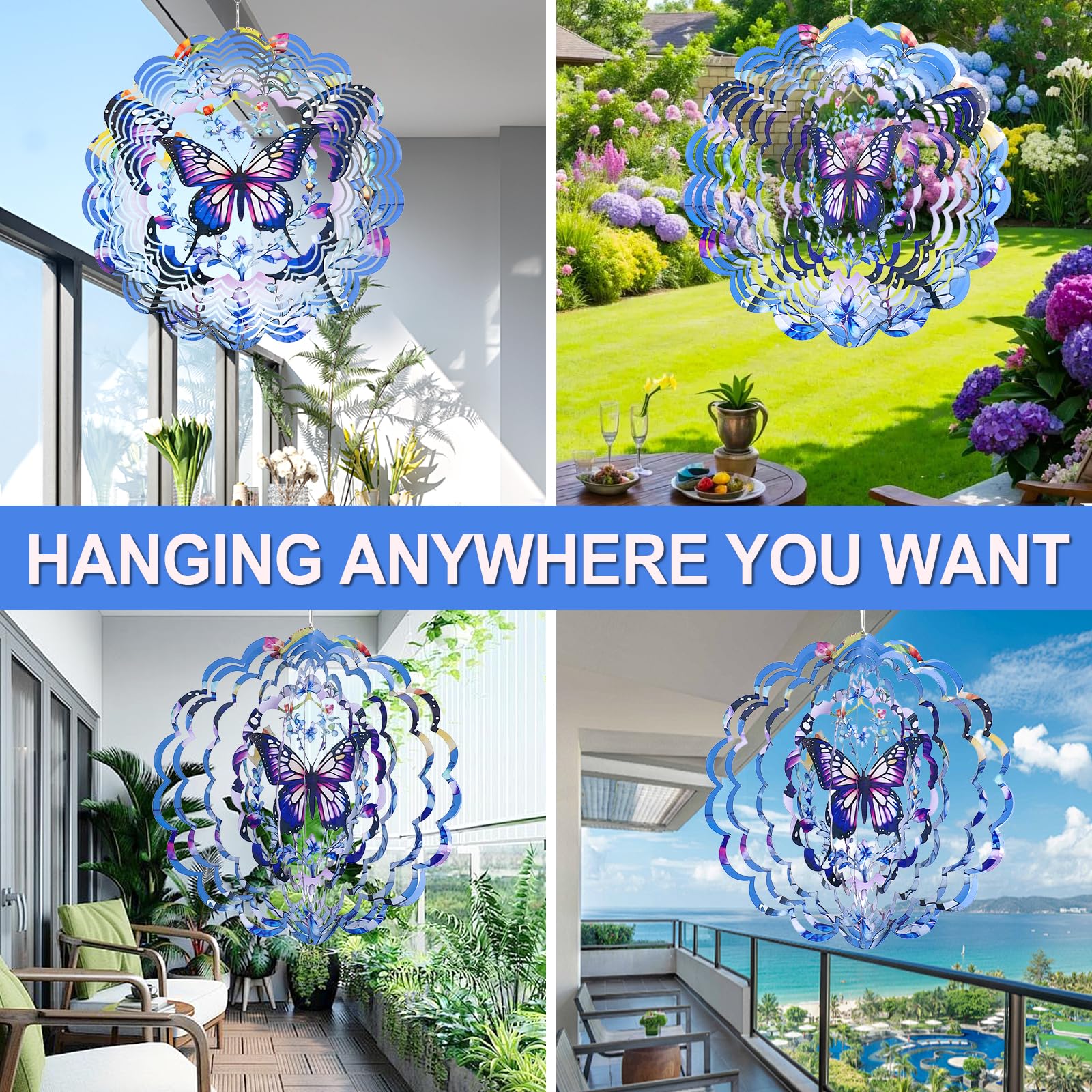 Wind Spinners Outdoor Butterfly?12 inch Wind Spinner for Yard and Garden,3D Wind Spinner Butterfly Gifts for Mother/Friend/Boyfriend/Wife/Grandma,Outdoor Garden Decor Kinetic Yard Art Decoration