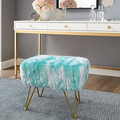 Miniatura 69 de Banco largo rectangular dorado suave de piel sintética otomana de 46 x 16 x 22 pulgadas, taburete reposapiés peludo para dormitorio al final de la