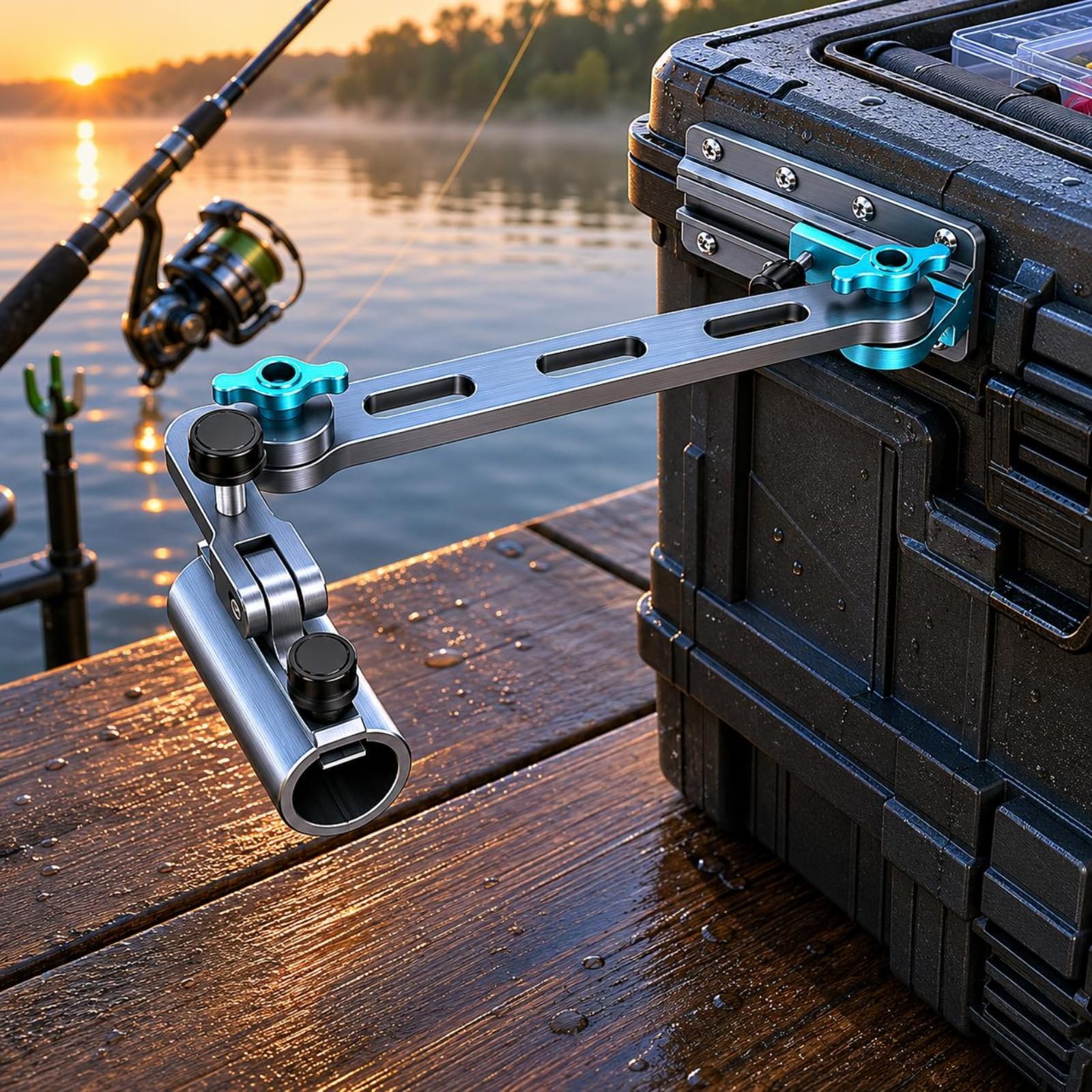 Portacanna da Pesca Regolabile Supporto con Staffa a Morsetto Braccio in Metallo Forato Lega di Alluminio per Tubo 18-21 Mm 290 G Adatto a Kayak Canoa
