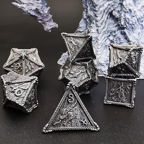 Miniatura 10 de Juego de dados de metal con hojas de vid mágicas huecas, juego de 7 dados para juegos de rol, dados de D&D Dungeons and Dragons (bronce antiguo +