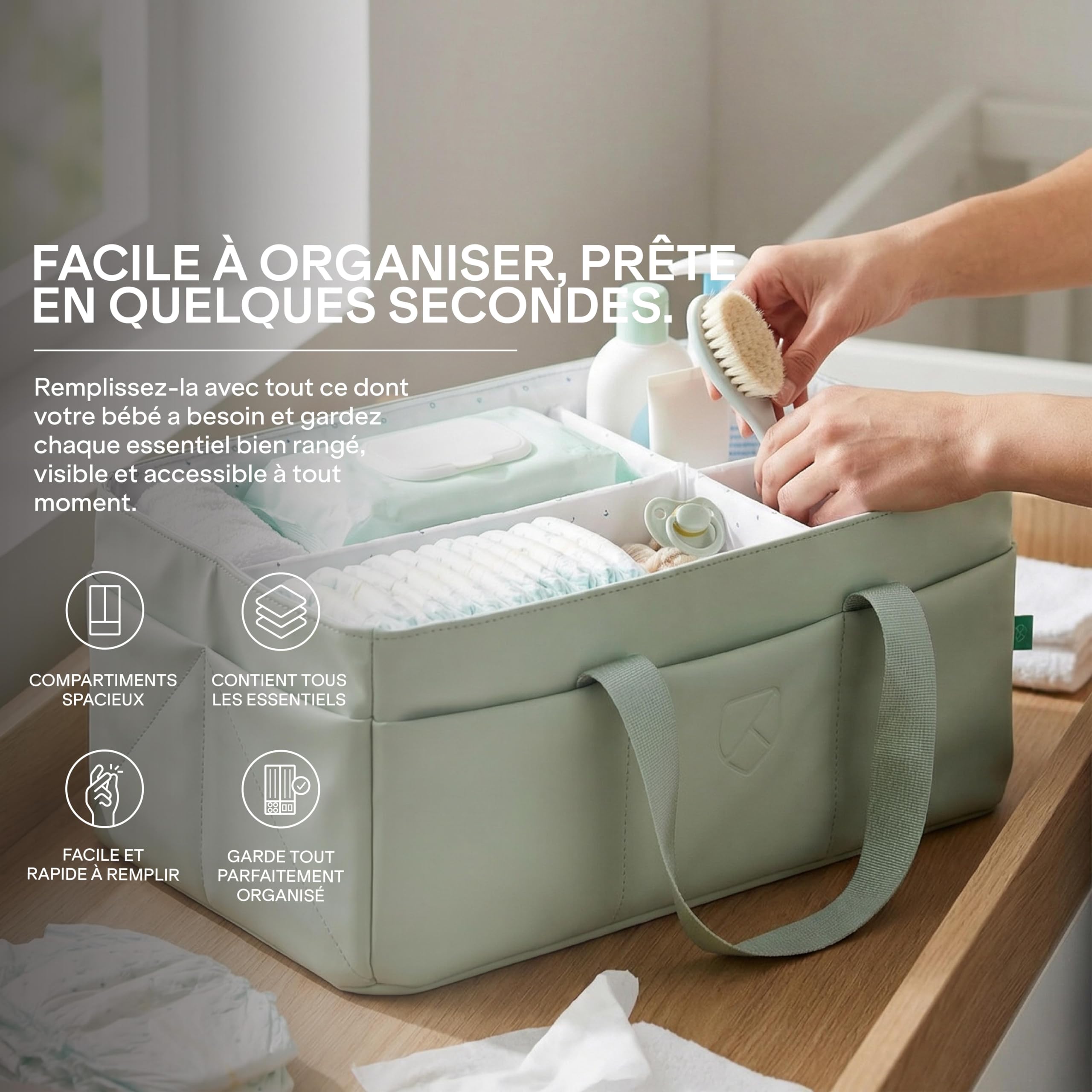 KOALA BABYCARE Panier Rangement Bébé – Organisateur Table à Langer Bébé avec Compartiments Amovibles, Panier Table à Langer pour Couches, Lingettes et Accessoires