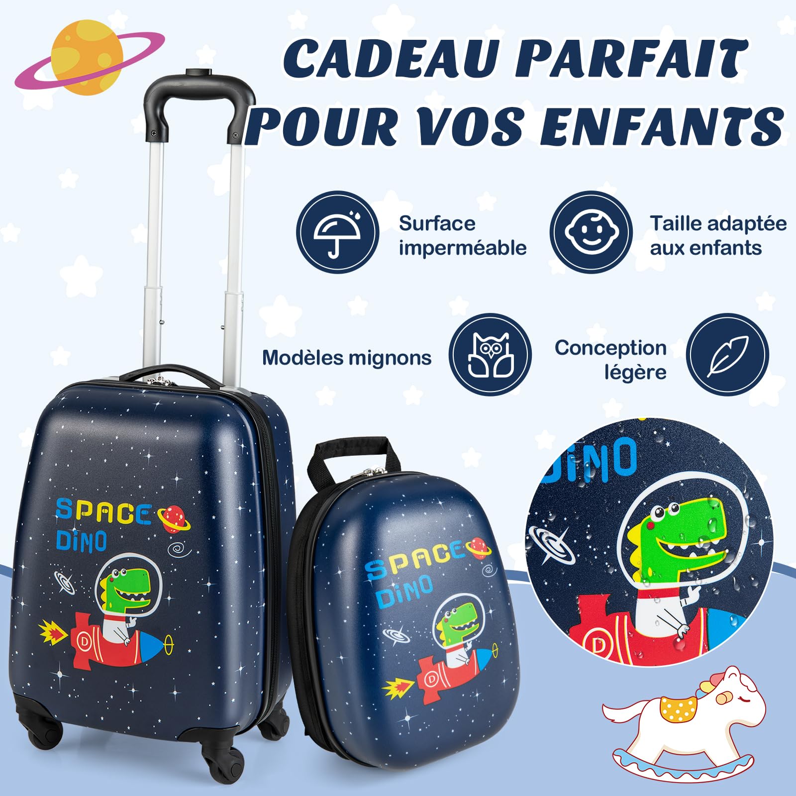 GOPLUS Valise Enfant à Garçon Filles 16”avec 12” Sac à Dos, Espace Suffisant, Surface Etanche, Valise Cabine Enfant roulettes Silencieuses et Lisses pour Bébé 3-8 Ans (Crocodile)