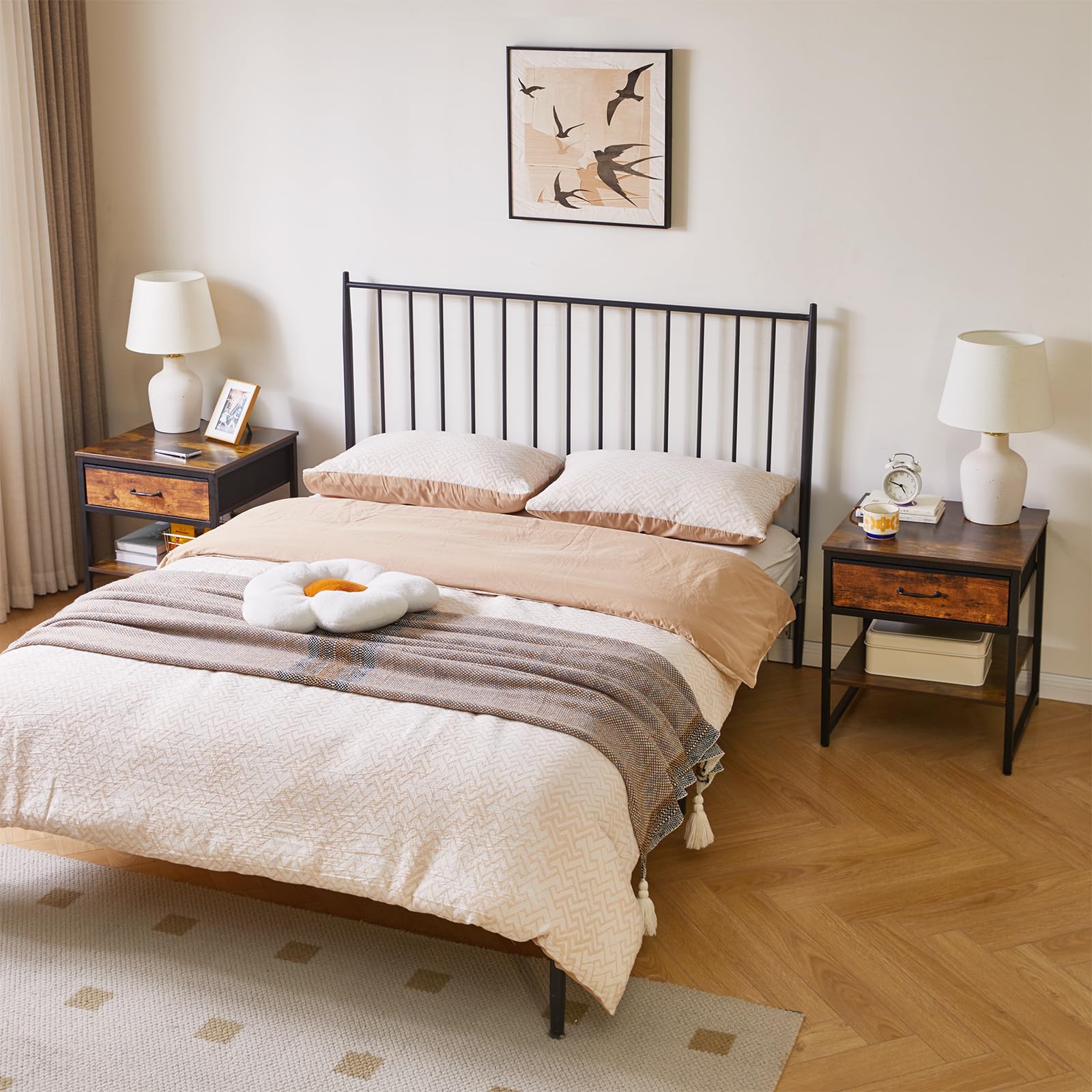 Aibiju Petite Table D'appoint 50 cm, Table d'appoint multifonctionnelle avec Tiroir en Tissu, Mini-réfrigérateur pour Cuisine, Chambre, Bureau, Dortoir, Brun Rustique YD-TM156H