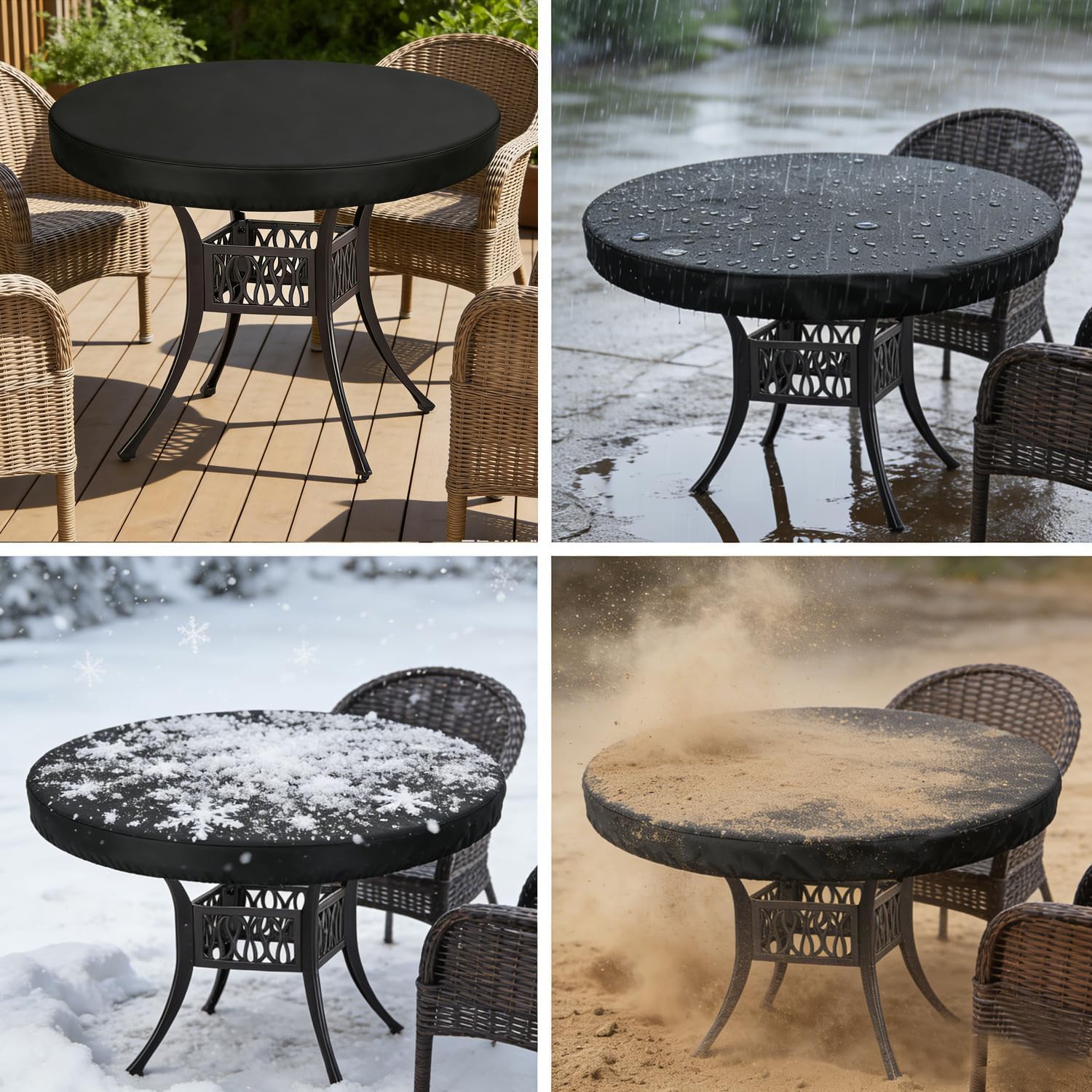 Outdoor Round Table Cover 56"Dia x 6"H, 420D Waterproof Outdoor Cover for Patio Furniture Dinning Table Picnic Coffee Tables Chairs and Sofas, Black