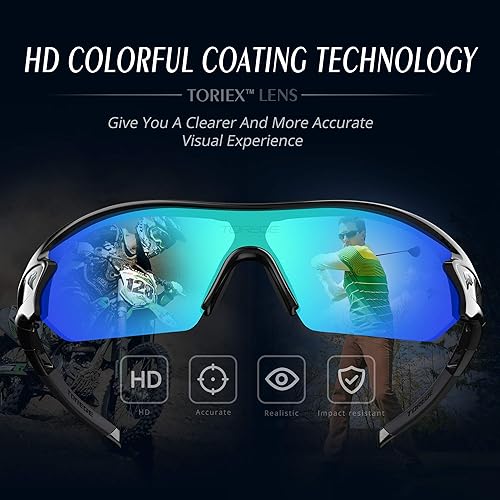 Miniatura 2 de Gafas polarizadas deportivas para sol Torege con 5 lentes intercambiables para hombre y mujer para ciclismo correr conducir pesca golf béisbol TR002