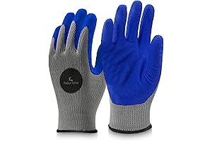 12 Pairs Blue Latex Coated, Gardening Gloves, Work Gloves