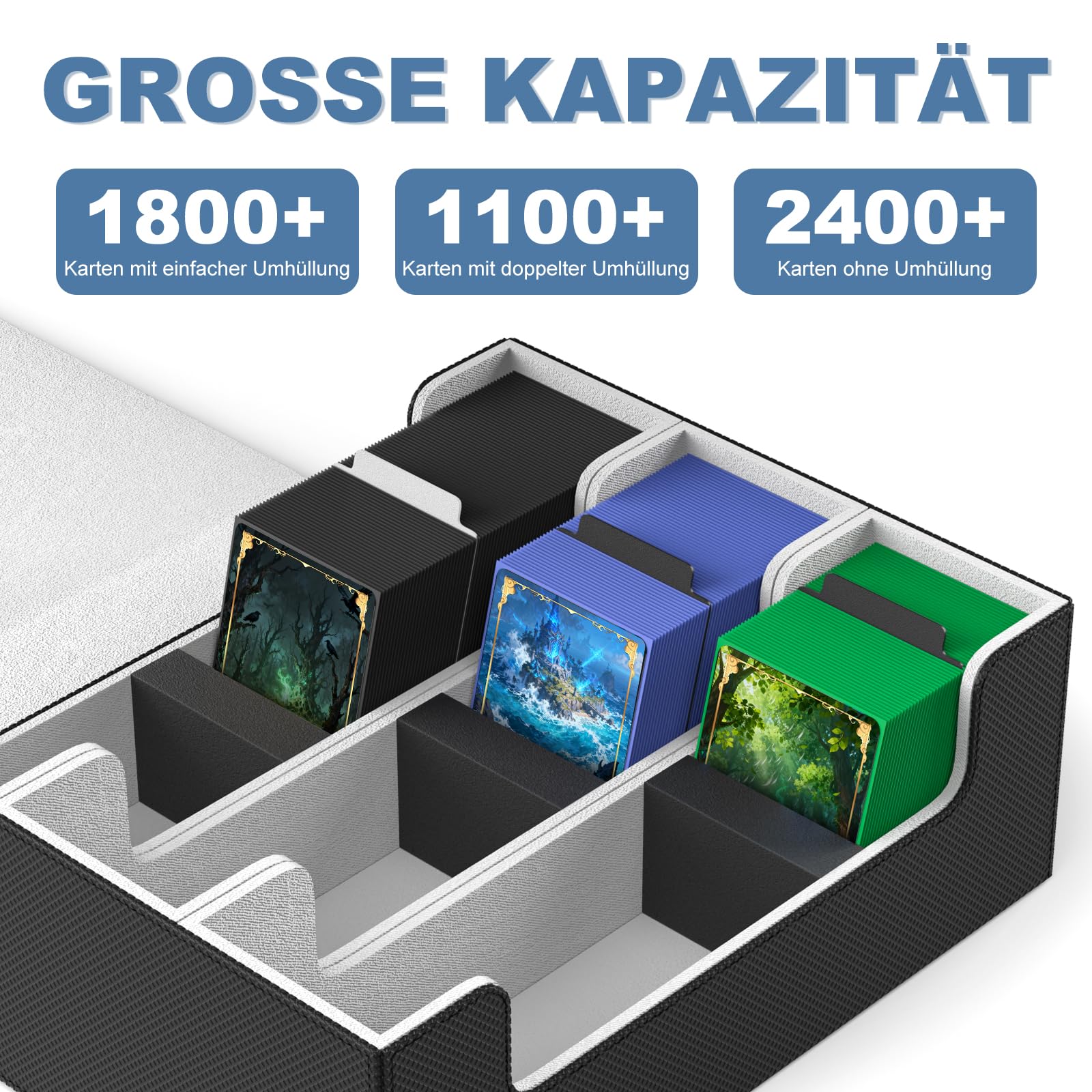 Mlikero Sammelkarten-Aufbewahrungsbox für 1800+ Karten, Magnetische Deck-Box passend für MTG und Sports Karten, Premium Sammelkarten Box Kartenbox mit 10 kompatiblen Kartenteilern