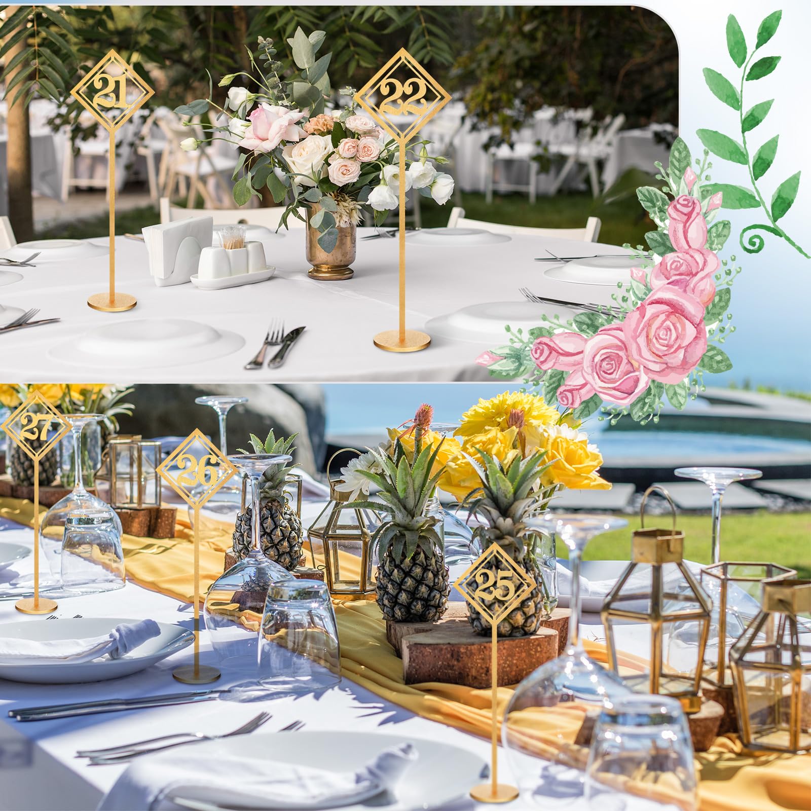 Lineshading Tischnummern aus Holz für Hochzeitsempfang, goldene Sitznummern mit Halterung, Tischnummern 1–30, rustikale Tischnummernständer für Hochzeit, Party, Restaurant, Event, Catering, 30 Stück