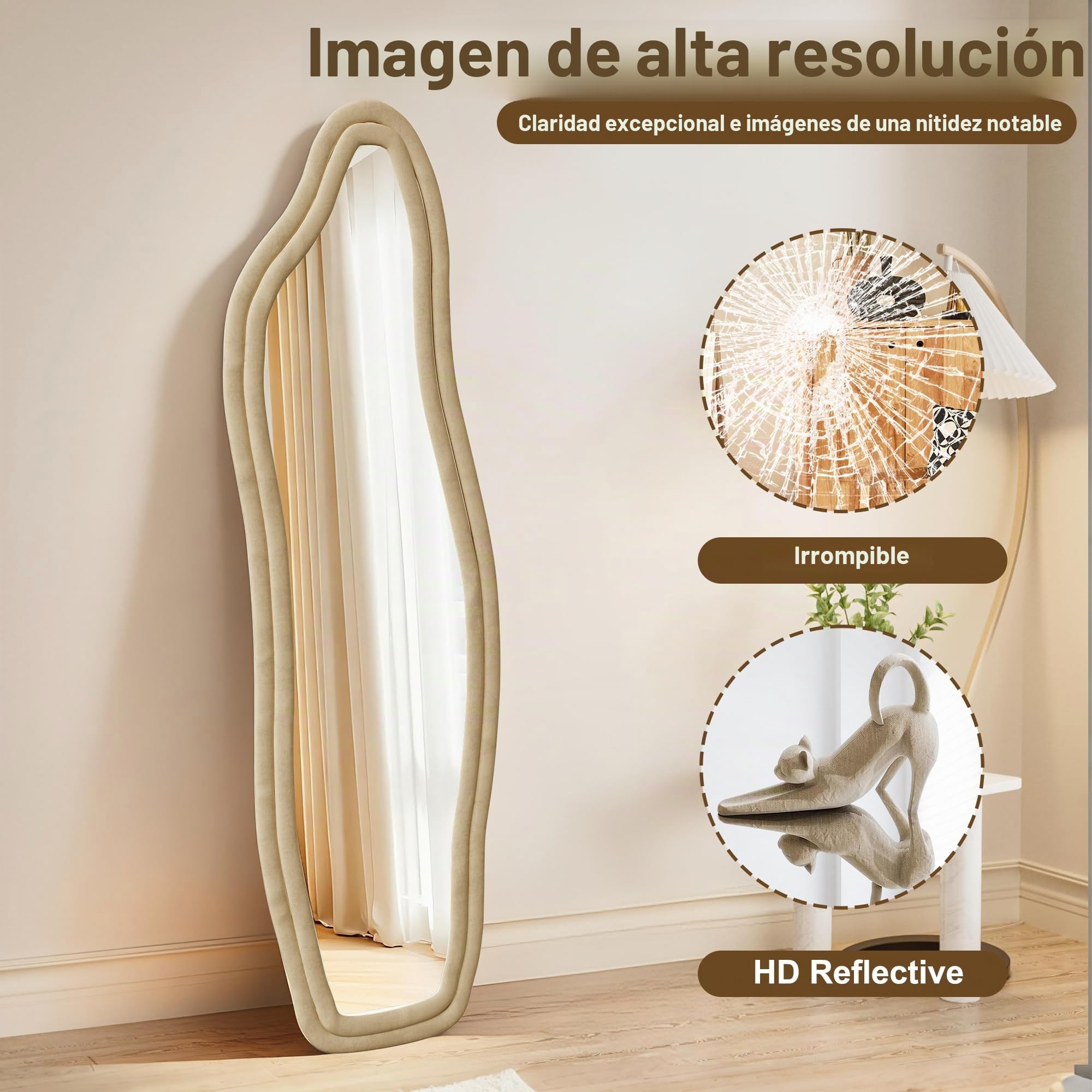 Espejo de pared, 160 x 50 cm, espejo asimétrico, forma orgánica, moderna, sobre pie, espejo de suelo abovedado, espejo decorativo de pared para salón, dormitorio, entrada