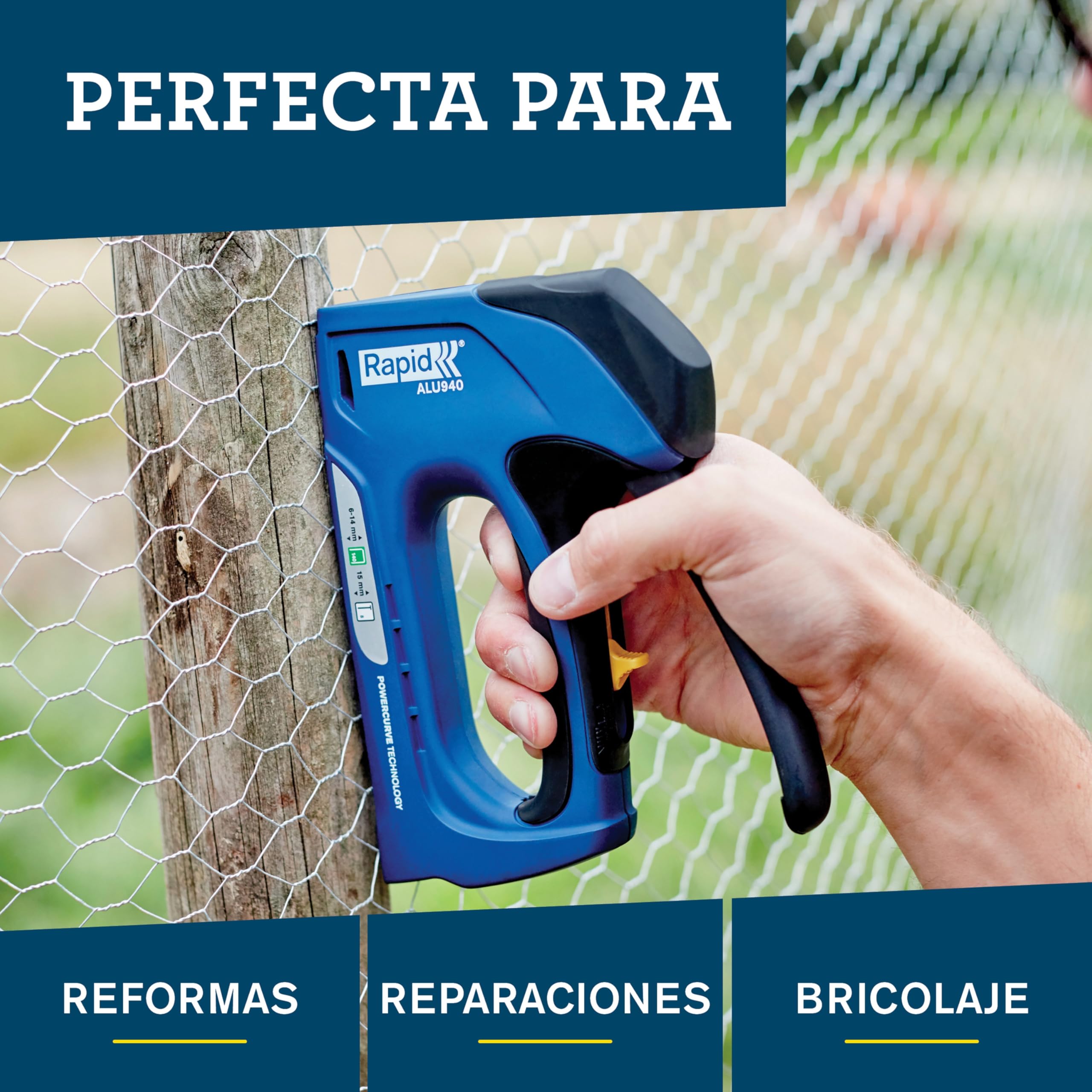 Rapid Grapadora Dual Profesional ALU940 para Grapas No. 140 Grapadora Manual con 3 Posiciones Ajustables, Tecnología Powercurve y Empuñadura Ergonómica (5001680)
