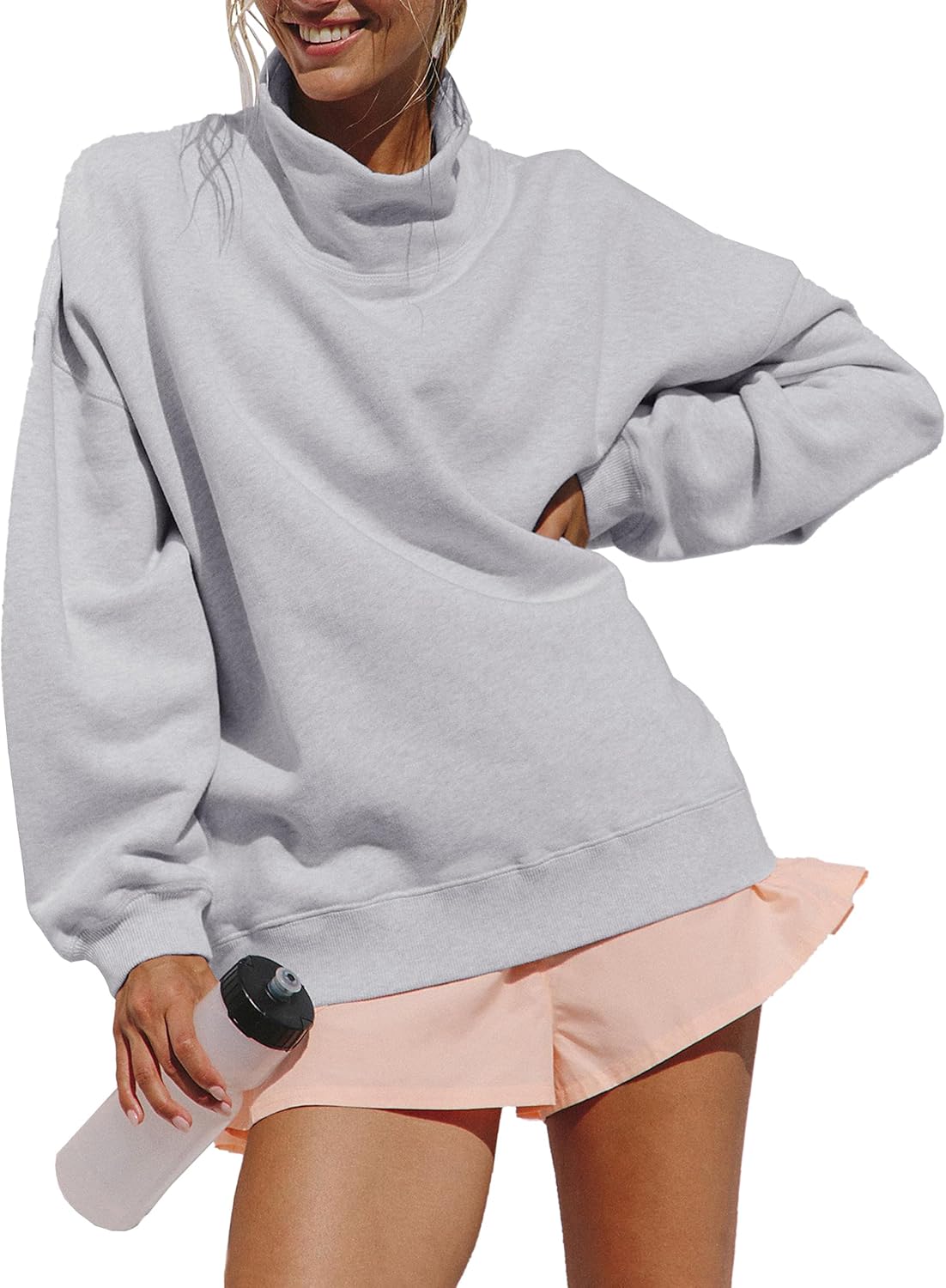 Womens Mock Neck Sweatshirts Oversized Fleece Turtleneck Long Sleeve Loose Fit Drop Shoulder Pullover Tops