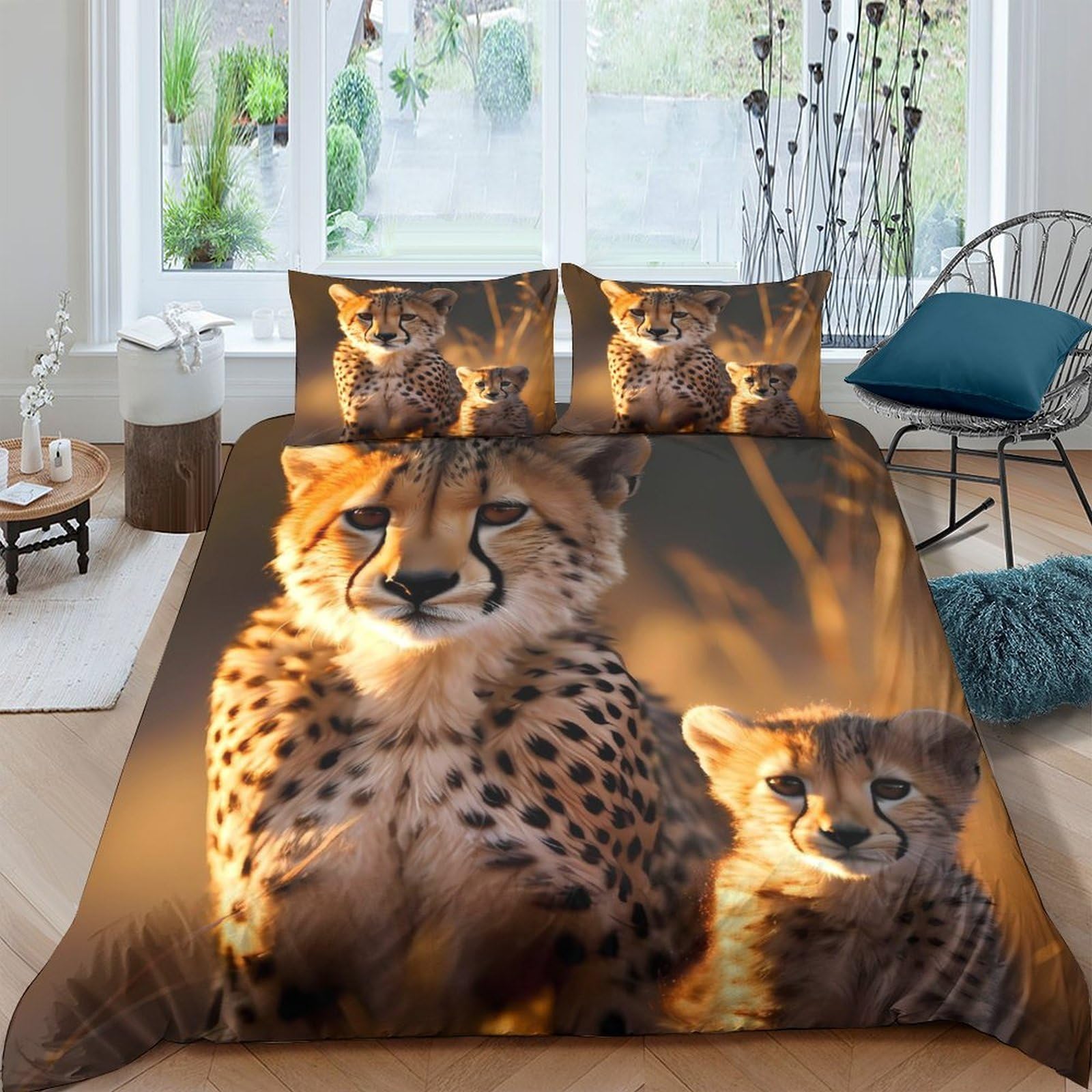 Ctjqhvkz Style-9 3D Printed Cheetah Wildlife Fitted Sheet Microfiber Soft Brown Cub Mattress Cover Bedroom Decor Machine Washable Single（135X200cm）