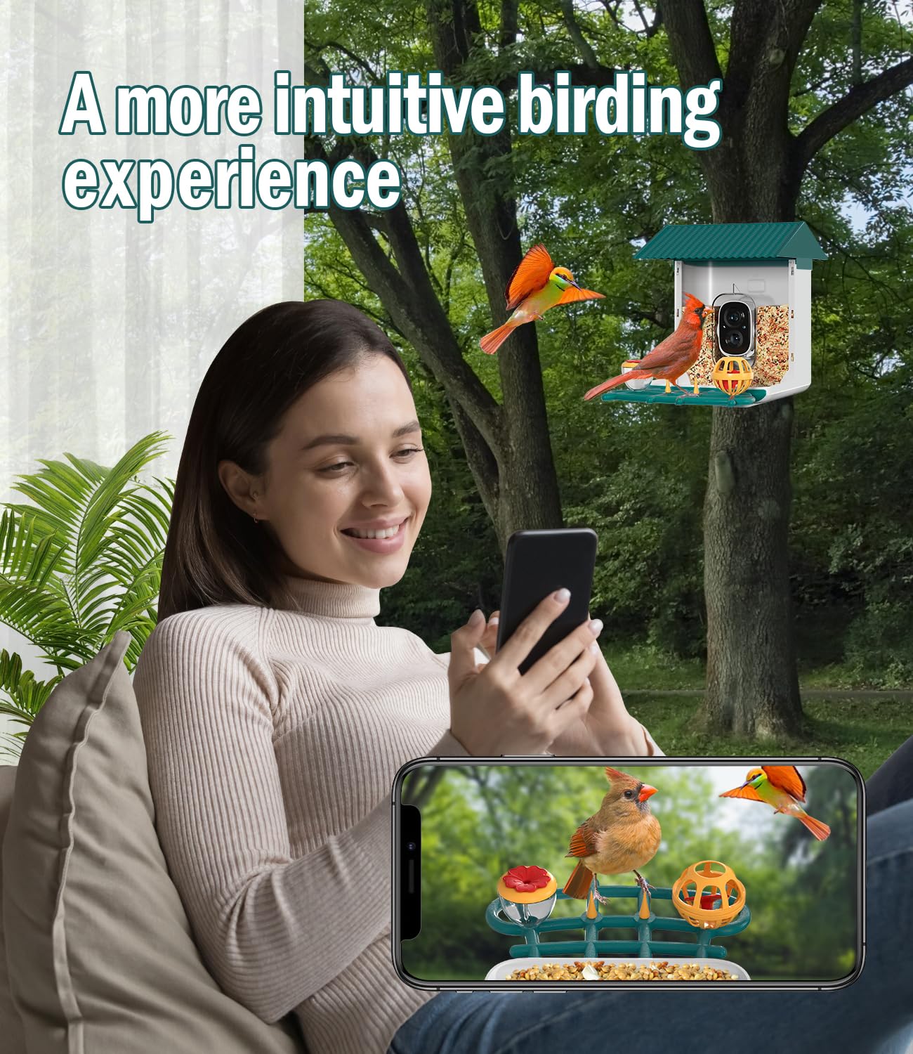 Smart Bird Feeder with Camera Solar Powered-AI Identify Auto Capture Videos Bird Feeder Camera-Wider Perch DIY with Hummingbird Feeder, Suet Ball, Jelly Feeder,Ideal Gift for The Bird Lover