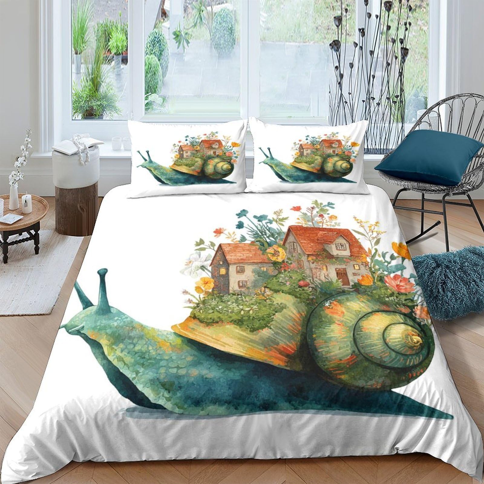 Ctjqhvkz Style-8 3D Printed Snail House Fitted Sheet Microfiber Soft White Cartoon Forest Bed Cover For Bedroom Mattress Decor Single（135X200cm）