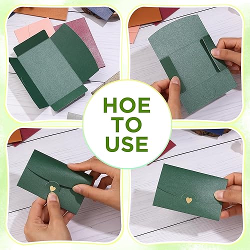 Miniatura 6 de ISKYBOB Paquete de 100 sobres para tarjetas de regalo, 4 sobres decorativos pequeños de 2.7 pulgadas con corazón dorado para tarjetas de visita,