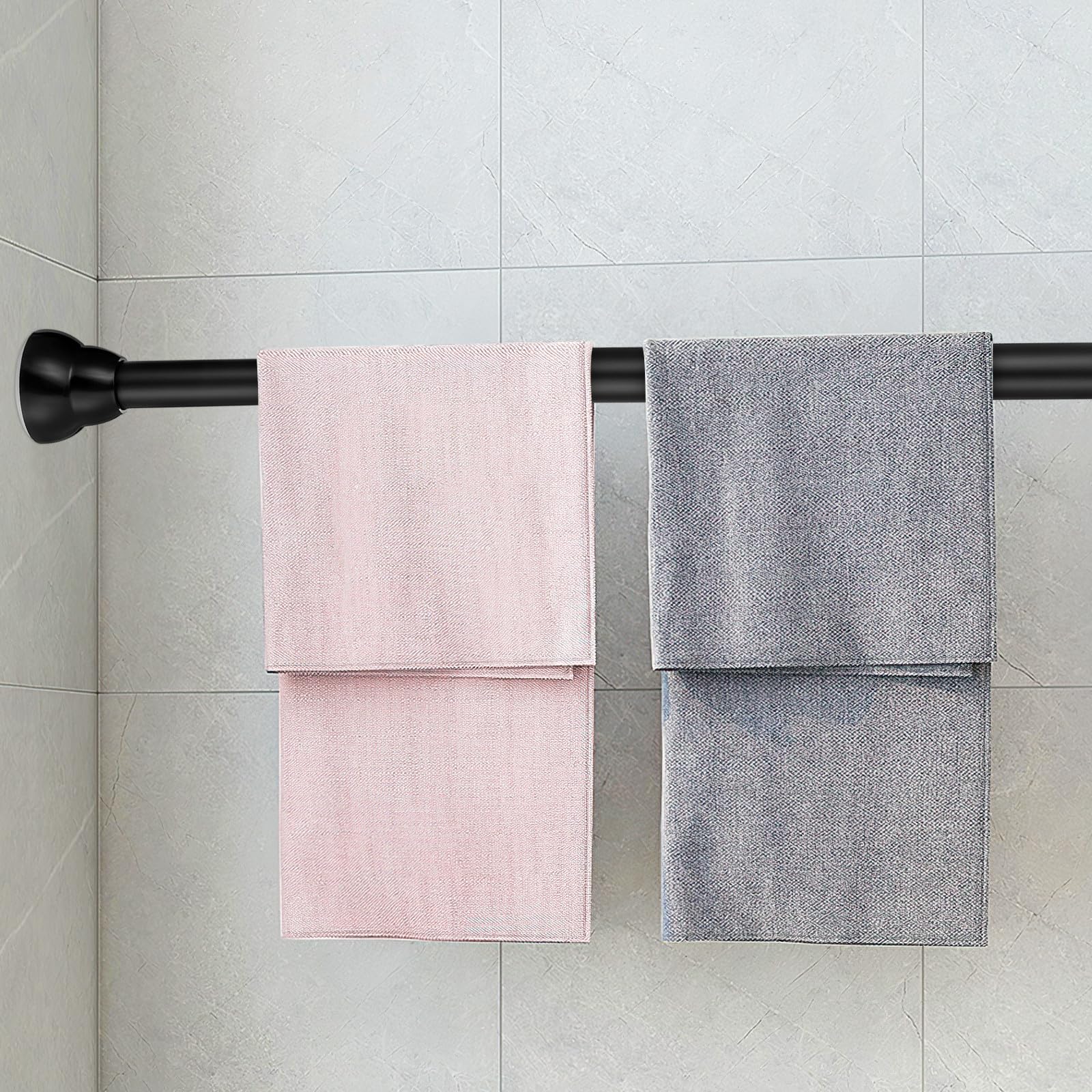 Barra Telescópica Ajustable 30-45cm sin Taladrar Acero Inoxidable Negro, Fácil de Limpiar para Cortina de Ducha y Ropa para Baño y Closet