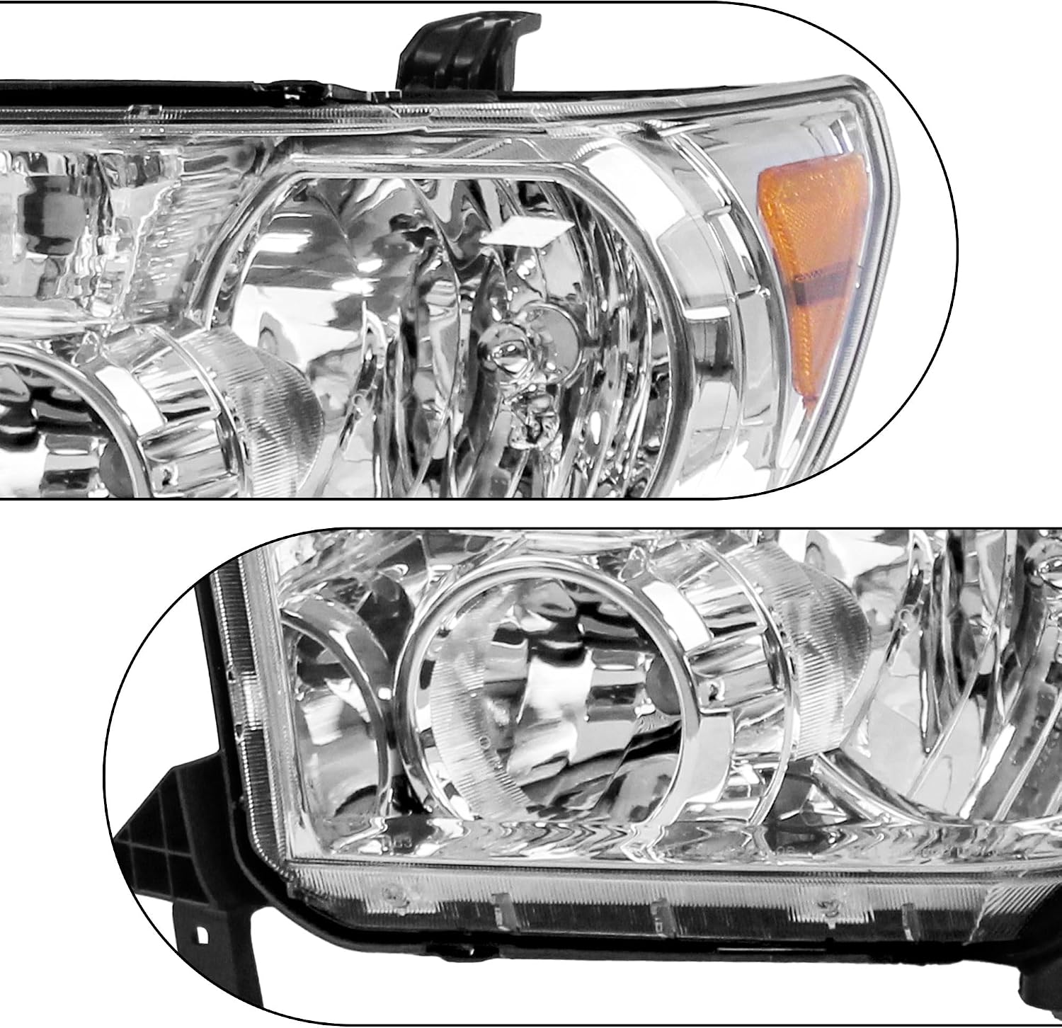 PartsFlow Pair Headlights Clear Lens Headlamp Chrome Housing Amber Reflector Left And Right Side For 2007-2013 Toyota Tundra For 2008-2017 Toyota Sequoia TO2503164 TO2502164
