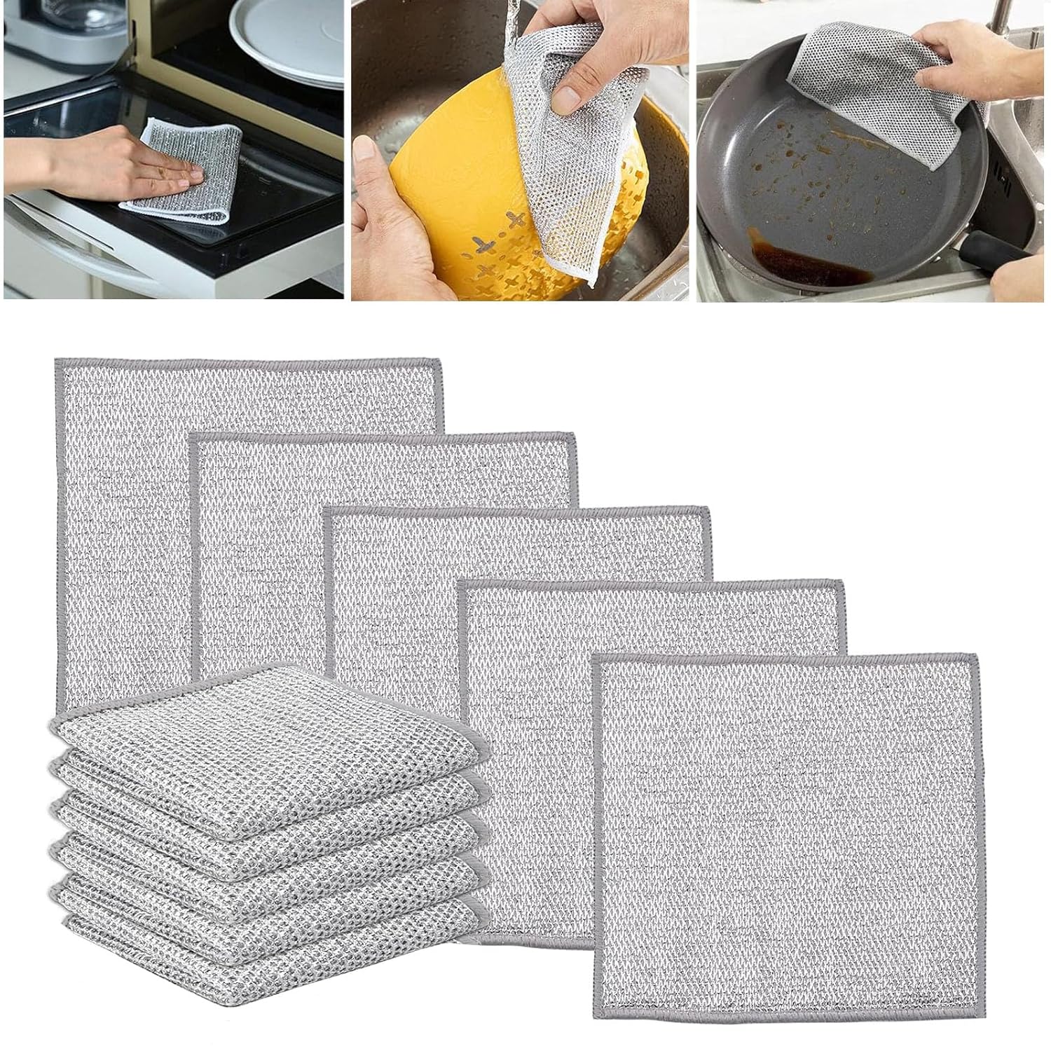 LPMXYW 10pcs Multipurpose Wire Dishwashing Rags, Non-Scratch, White ...