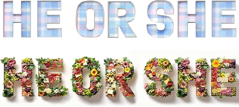 Pop Fizz Designs Charcuterie Board Letters for Baby or Bridal Shower I Food Trays, Decorations, Display I Fillable Cardboard Letters He or She
