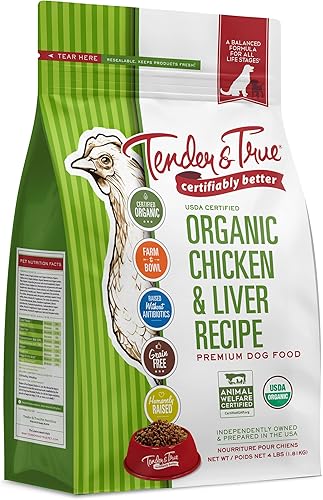 Tender & True Organic Chicken & Hígado Receta Comida para perros, 4 lb