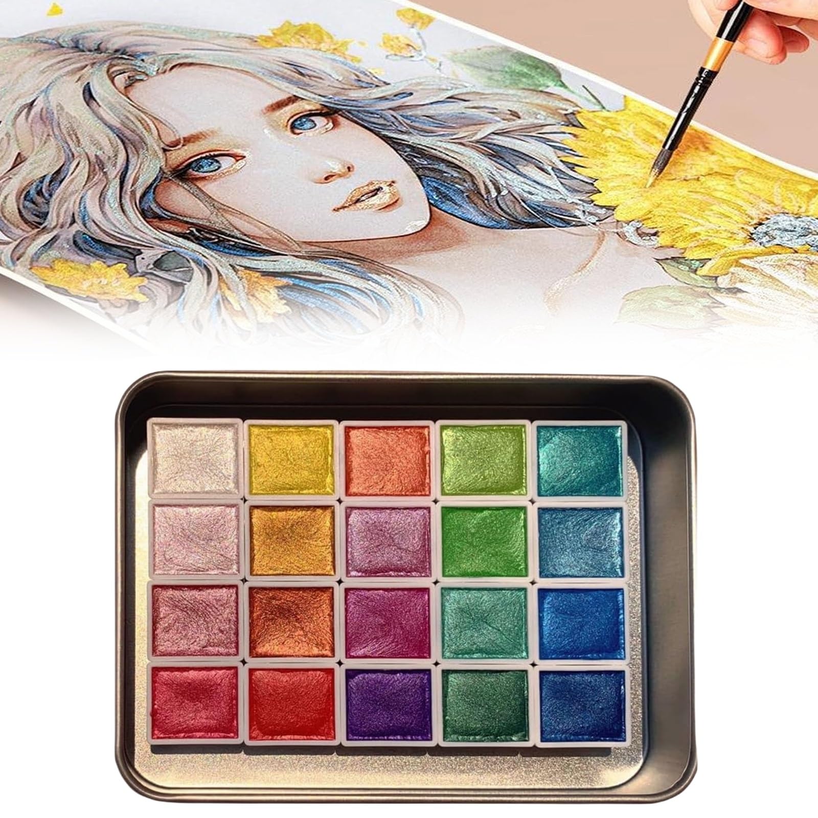 Acuarela de 20 colores brillante y paleta integrada ideal para pintar paisajes en tus viajes